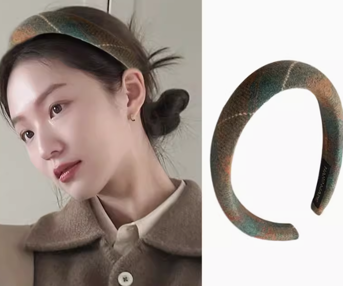 [2 FOR RM10] Green and Orange Plaid Woolen High Crown Headband