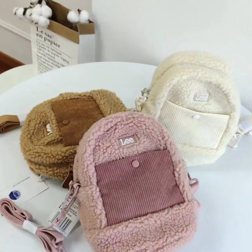 Lee 三色 燈芯絨 毛毛 雙肩後背包 肩帶可調