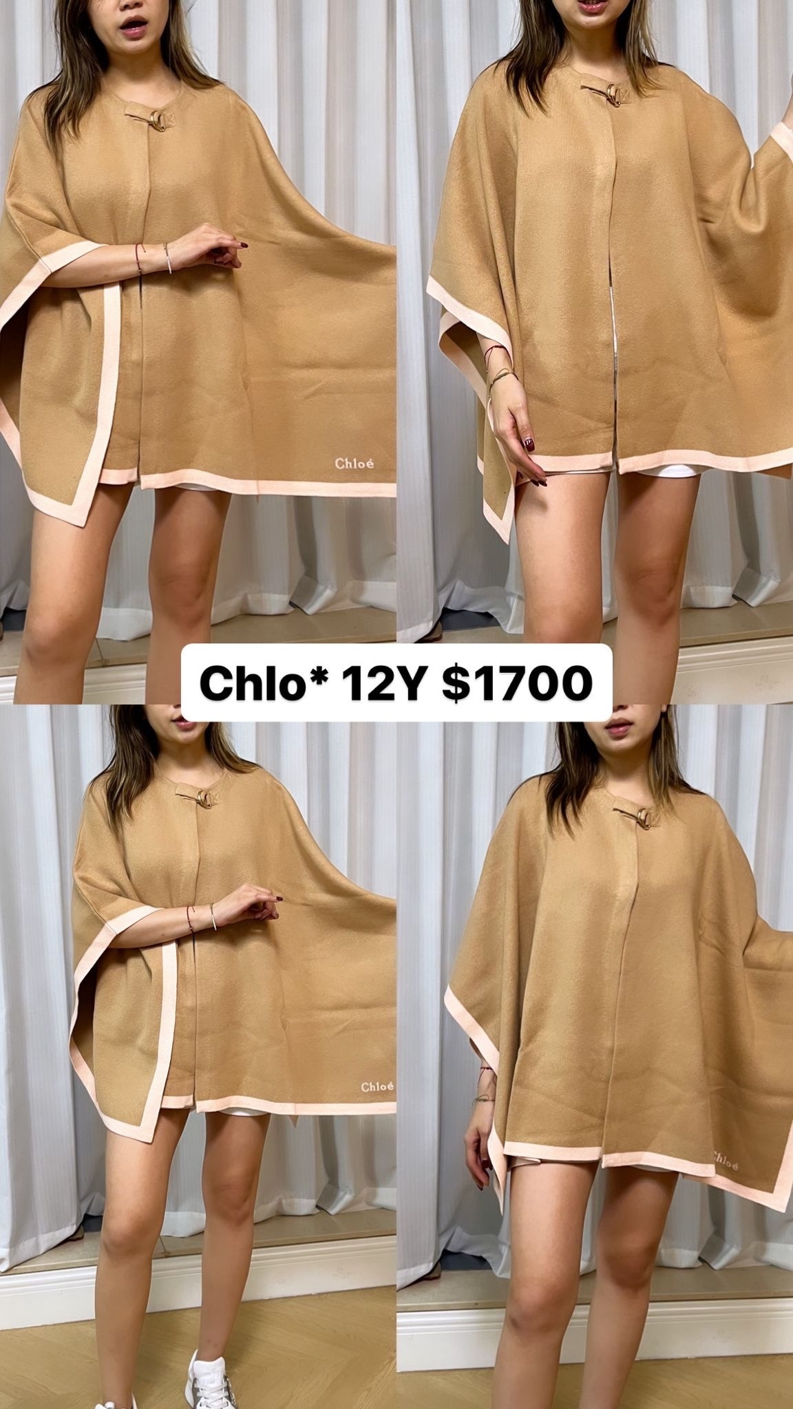 Chloe 奶茶色粉紅邊大披風C16427/231 - M