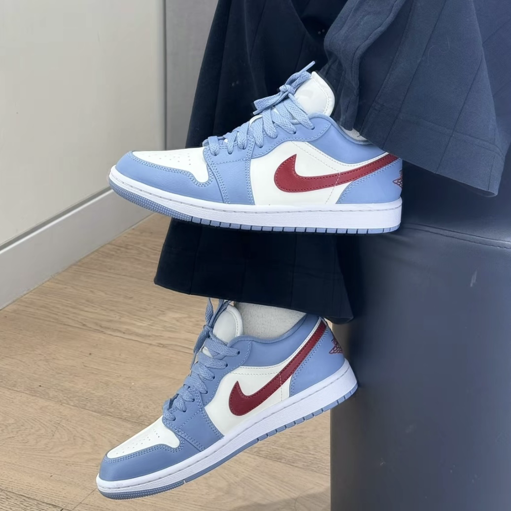 Nike Air Jordan 1 Low Blue Whisper 寶寶藍灰 紅勾 AJ1 復古休閒鞋