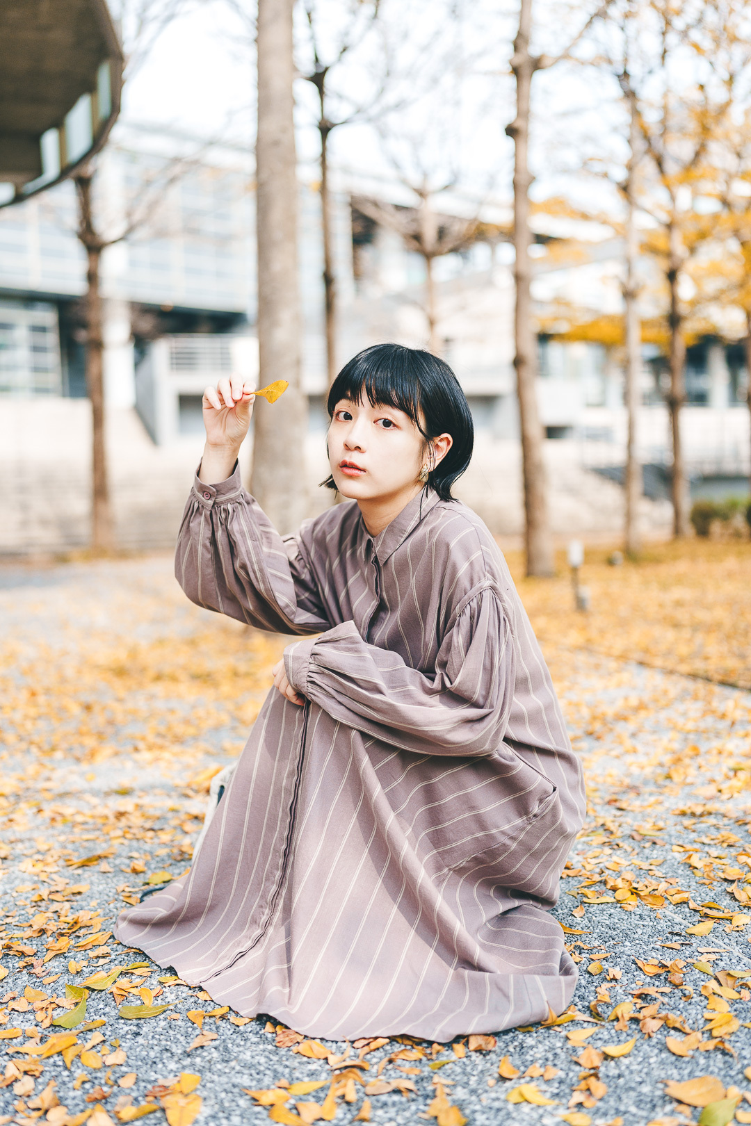 春日の假期！淺斜紋襯衫連衣裙(兩色-藕荷)