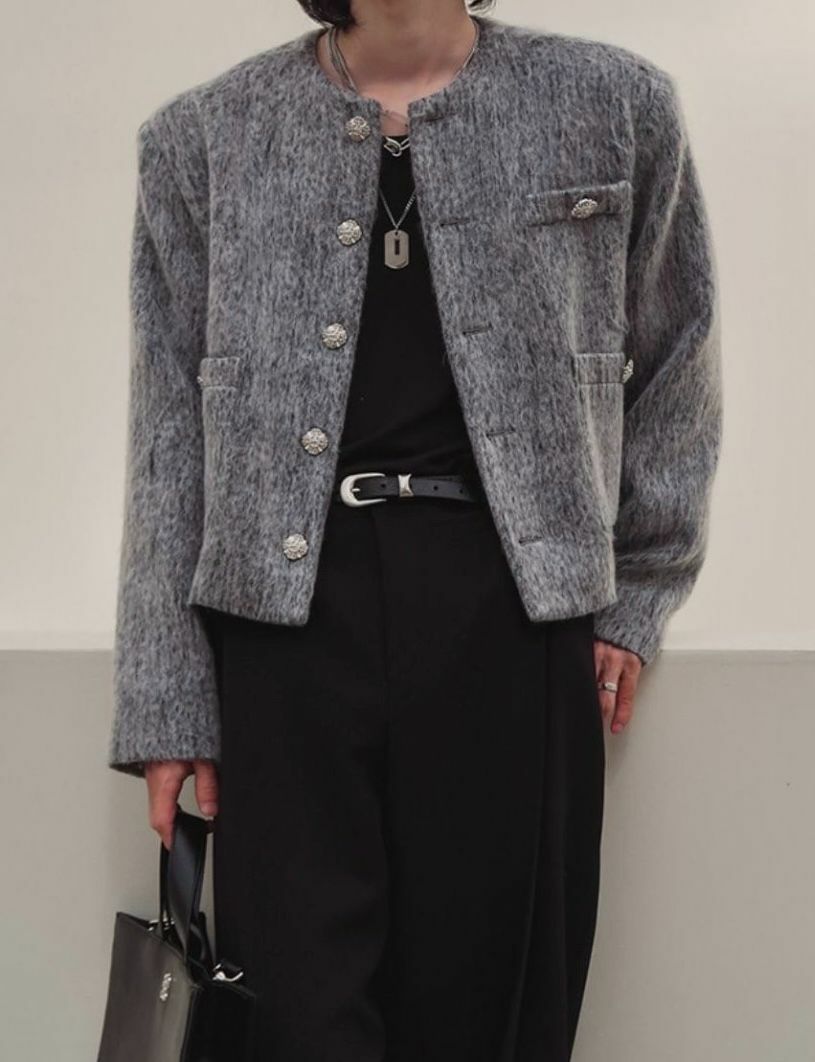 混色圓領短身開胸外套 JK2477