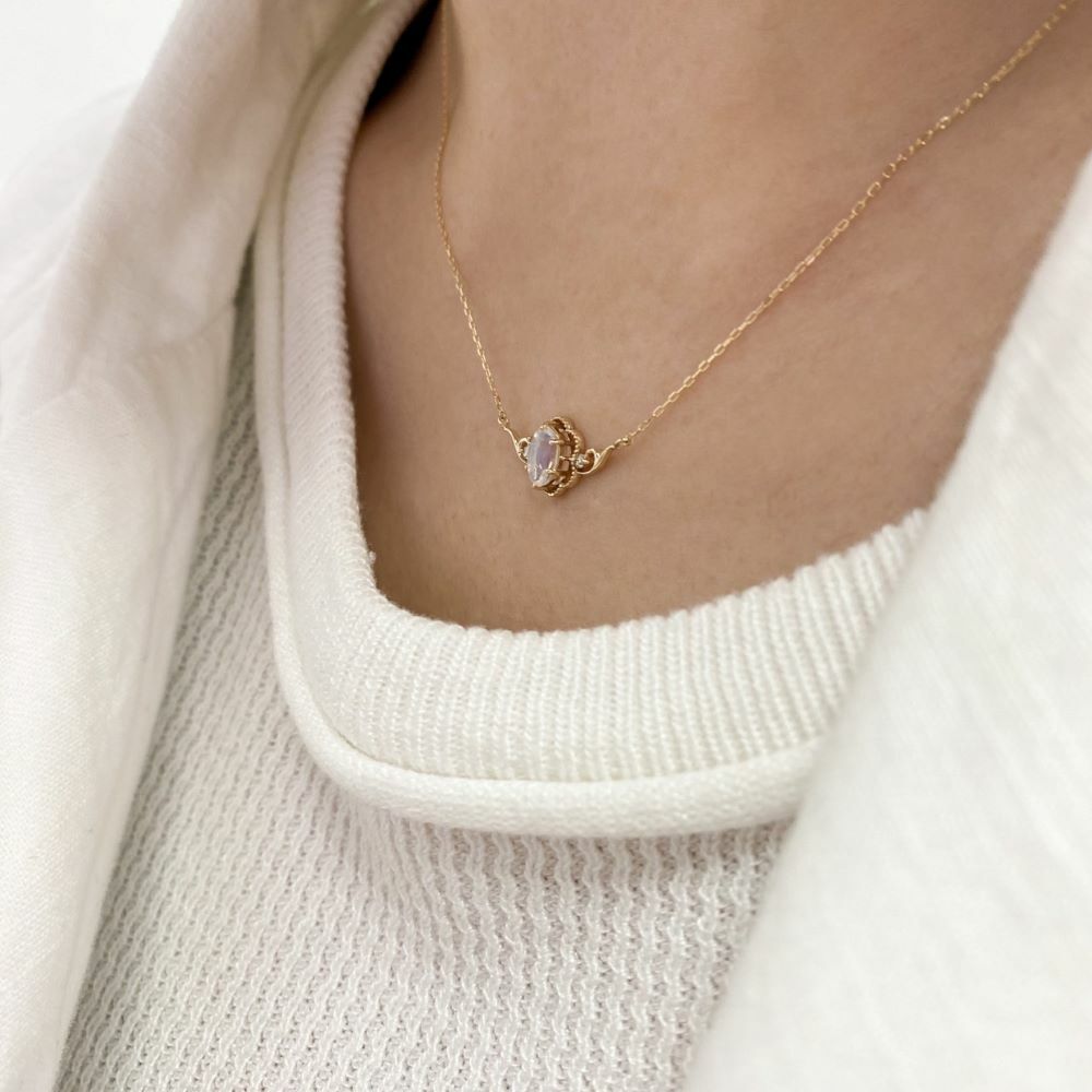 【me.luxe】K10藍色月亮石2分鑽鍊