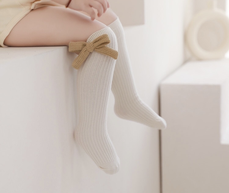 華夫格蝴蝶結坑條無腳跟襪