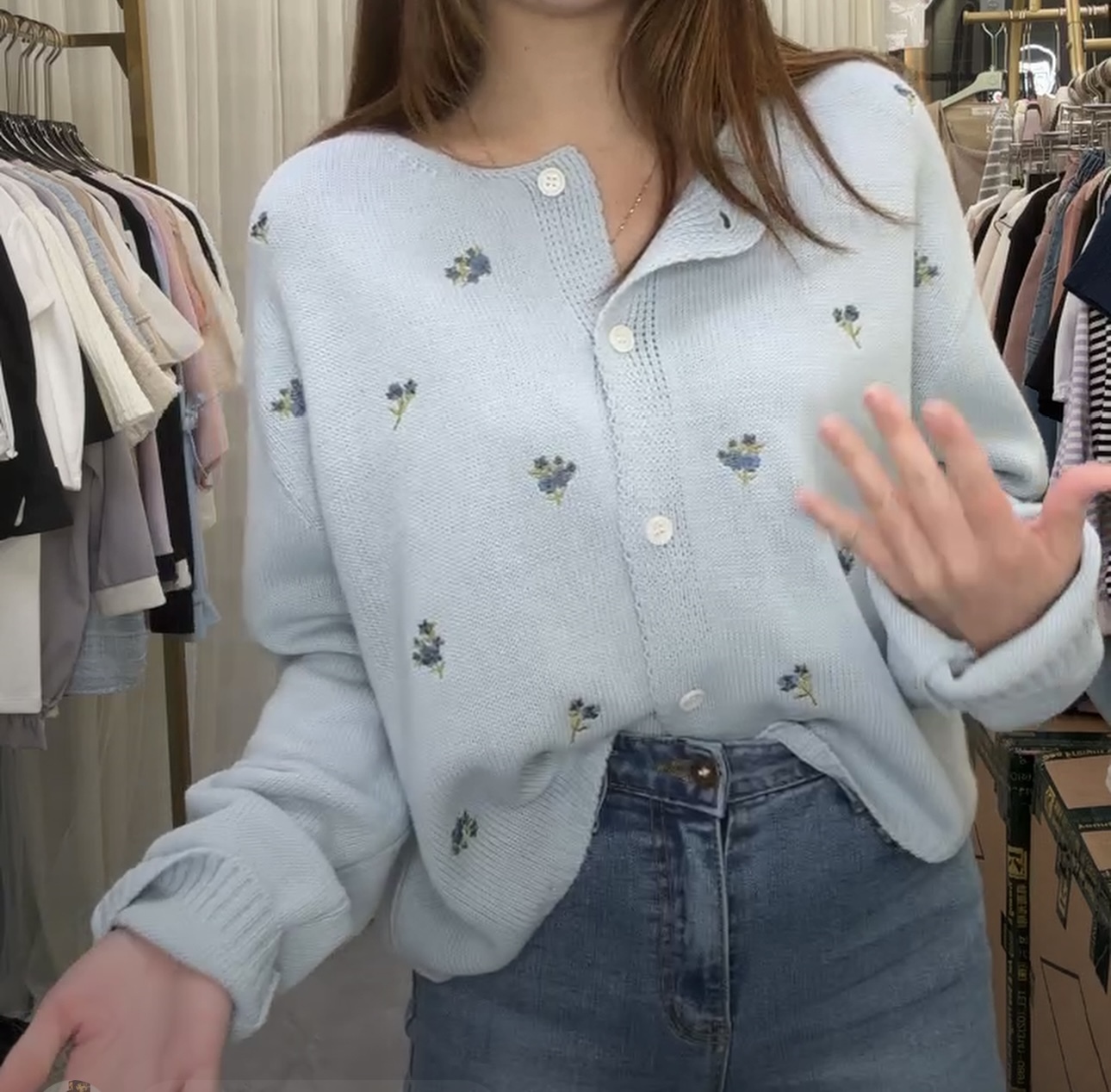 刺繡小花上衣/外套2穿(13747)