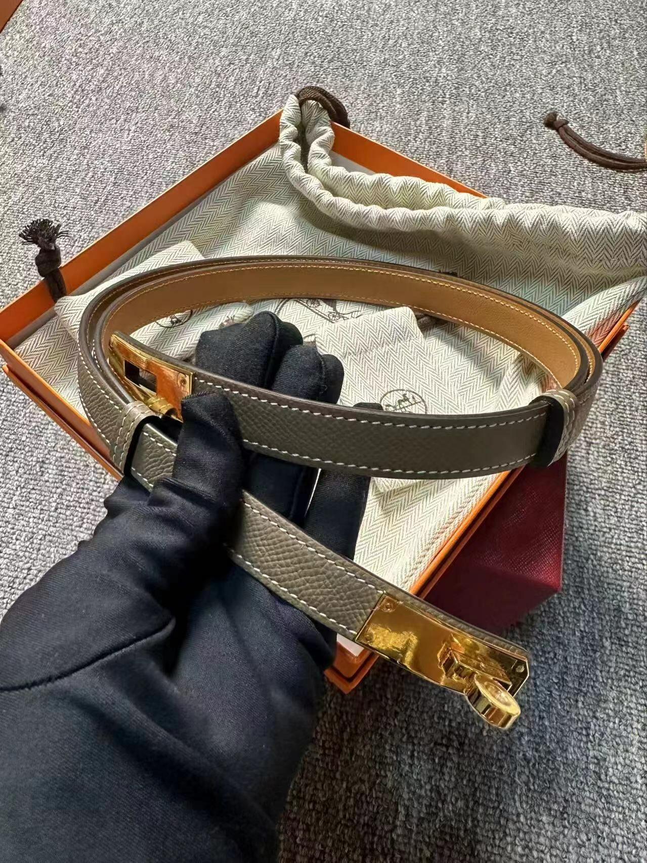 Hermes Kelly belt 大象灰金 -M