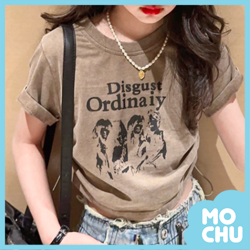 設計感印花短版上衣(二色）