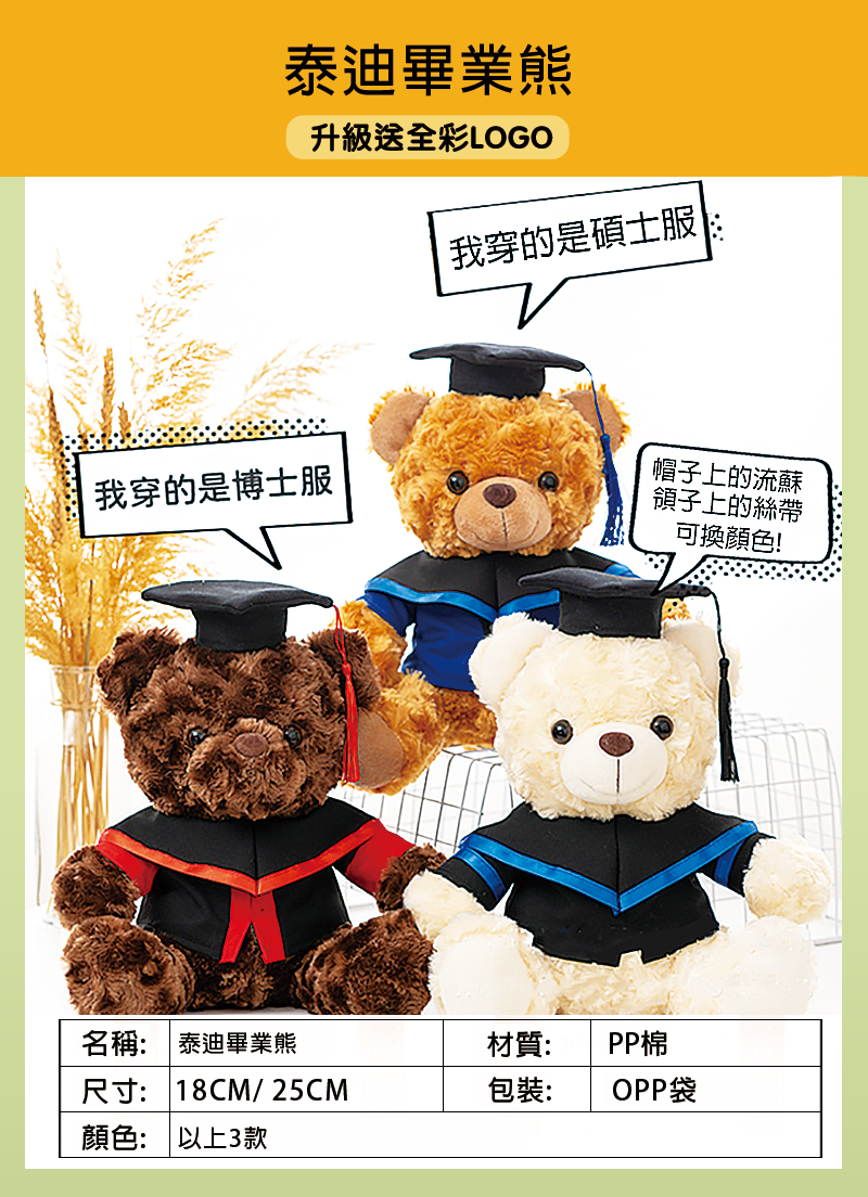 泰迪畢業熊 升級送全彩LOGO B4756