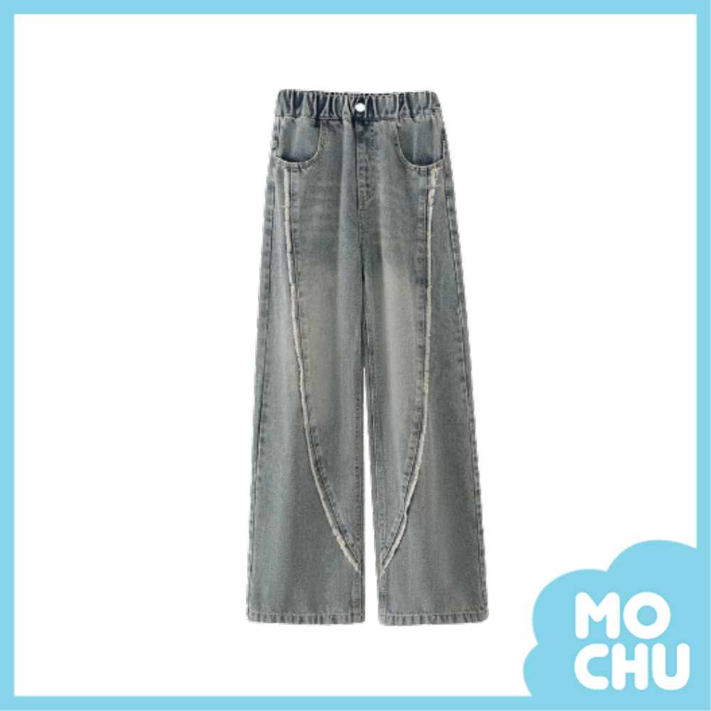 毛邊刷色牛仔寬褲