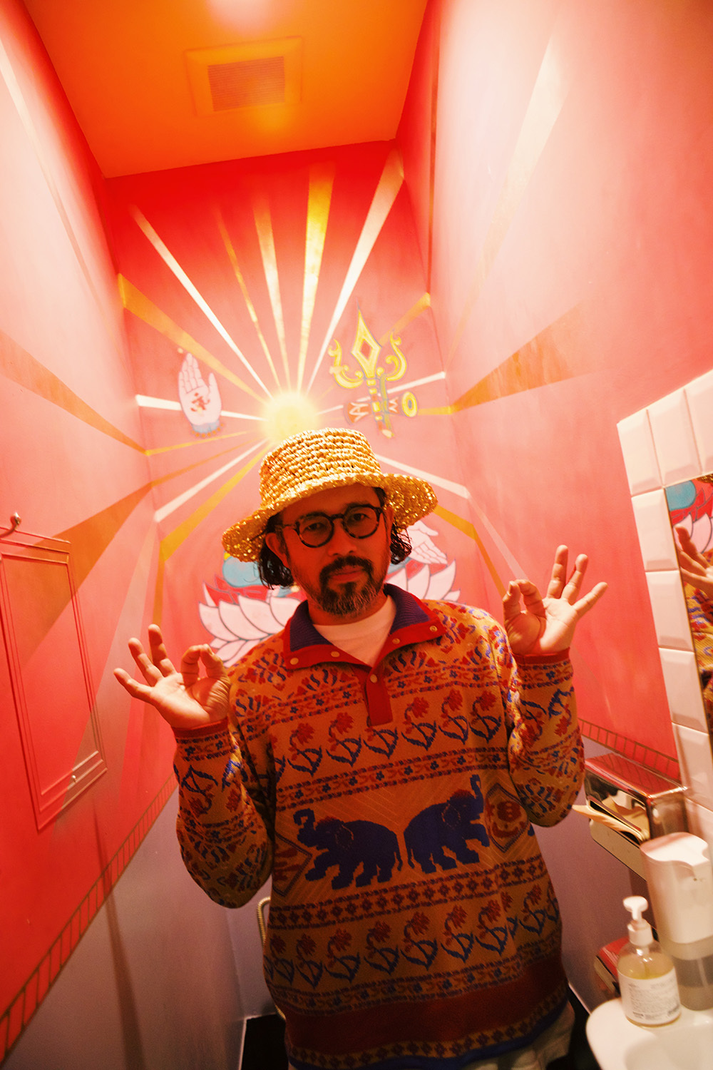 [Negura Curry] Long Sleeve Snap Collar Pullover Brown