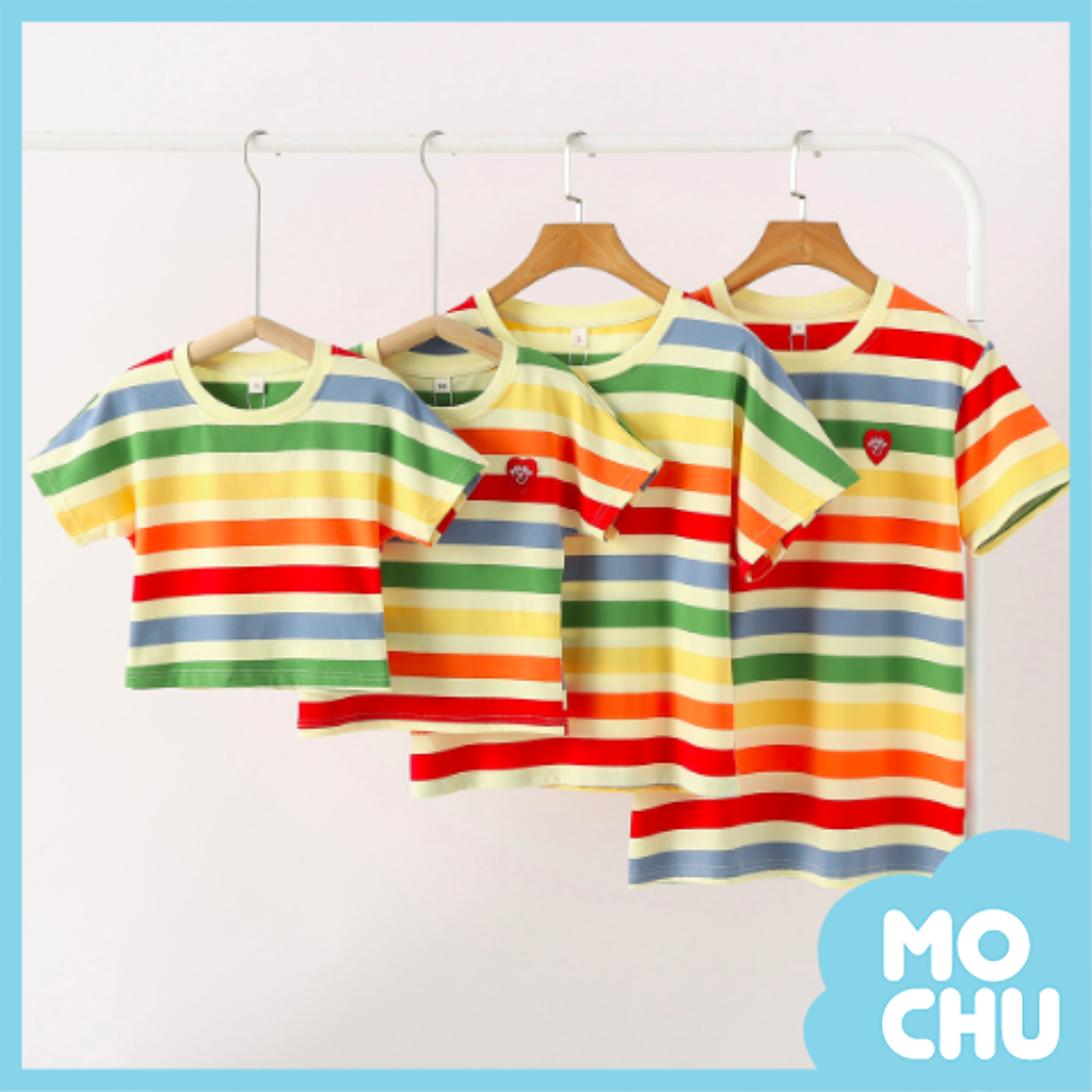彩虹線條短袖親子裝上衣