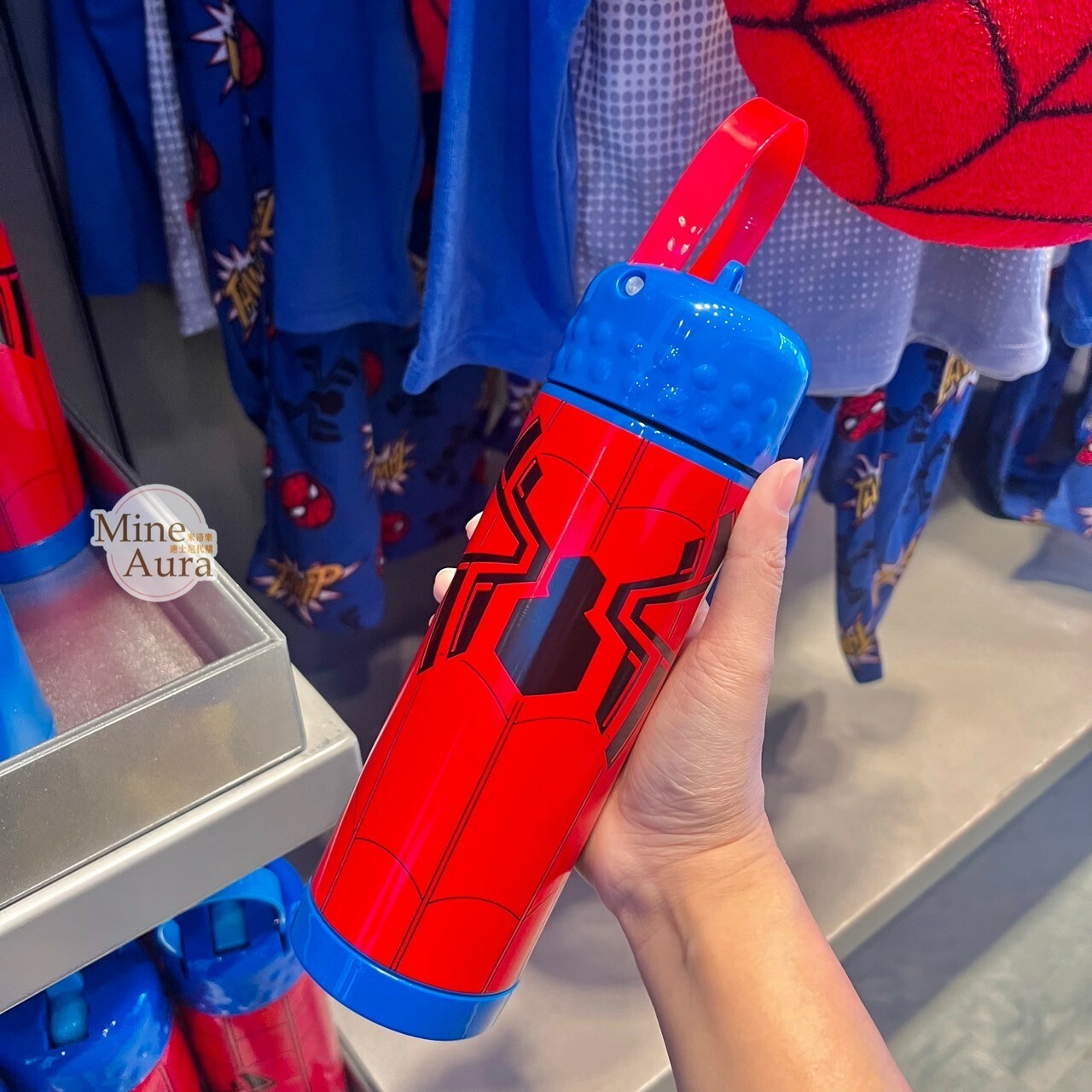 蜘蛛人 Spider-Man 黑色蜘蛛圖案 紅底 藍蓋 水壺 漫威 Marvel -香港迪士尼樂園