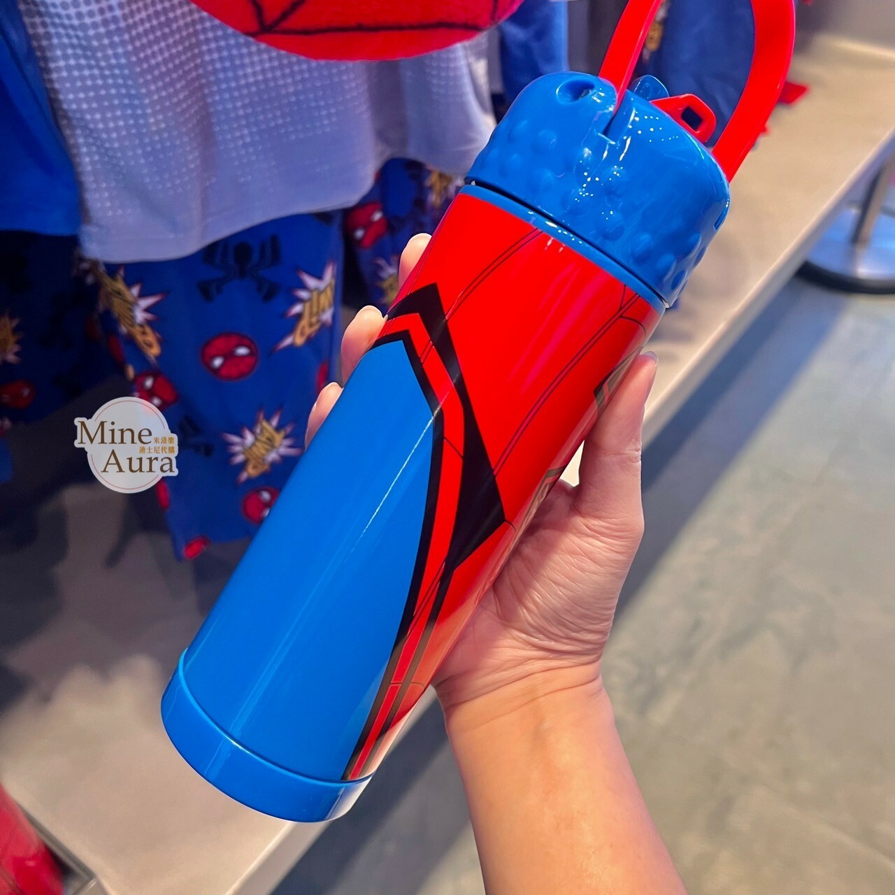 蜘蛛人 Spider-Man 黑色蜘蛛圖案 紅底 藍蓋 水壺 漫威 Marvel -香港迪士尼樂園