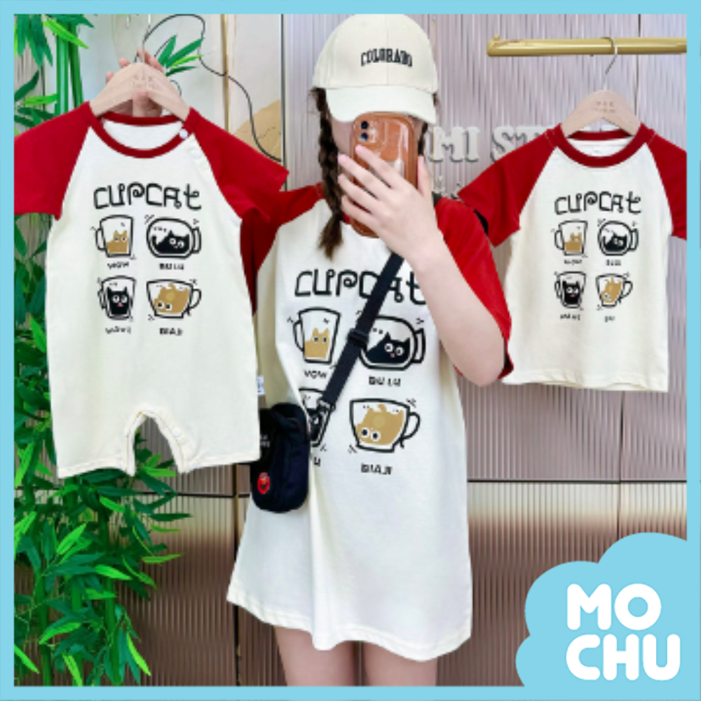 杯子貓咪拼色親子裝