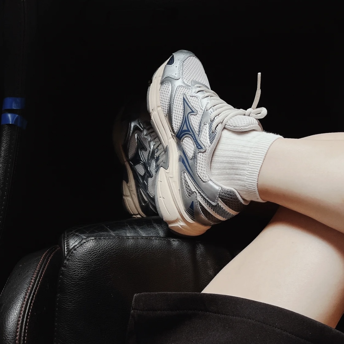 Mizuno Cyclone Speed 2k 慢跑鞋 老爹鞋 網布 異材質 拼接 奶油底 銀藍