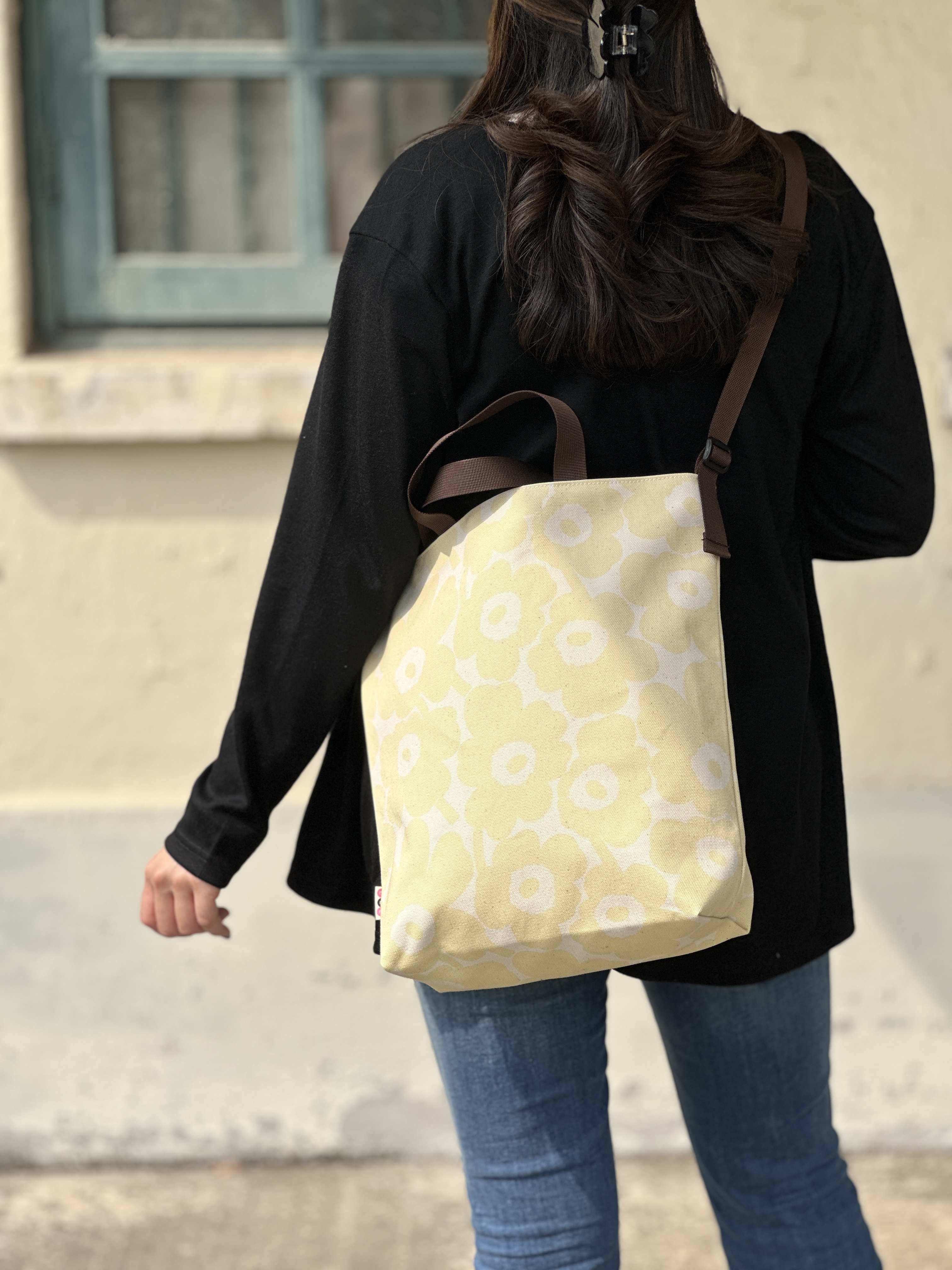 3 way easy tote | Marimekko canvas fabric | Light yellow x beige unikko
