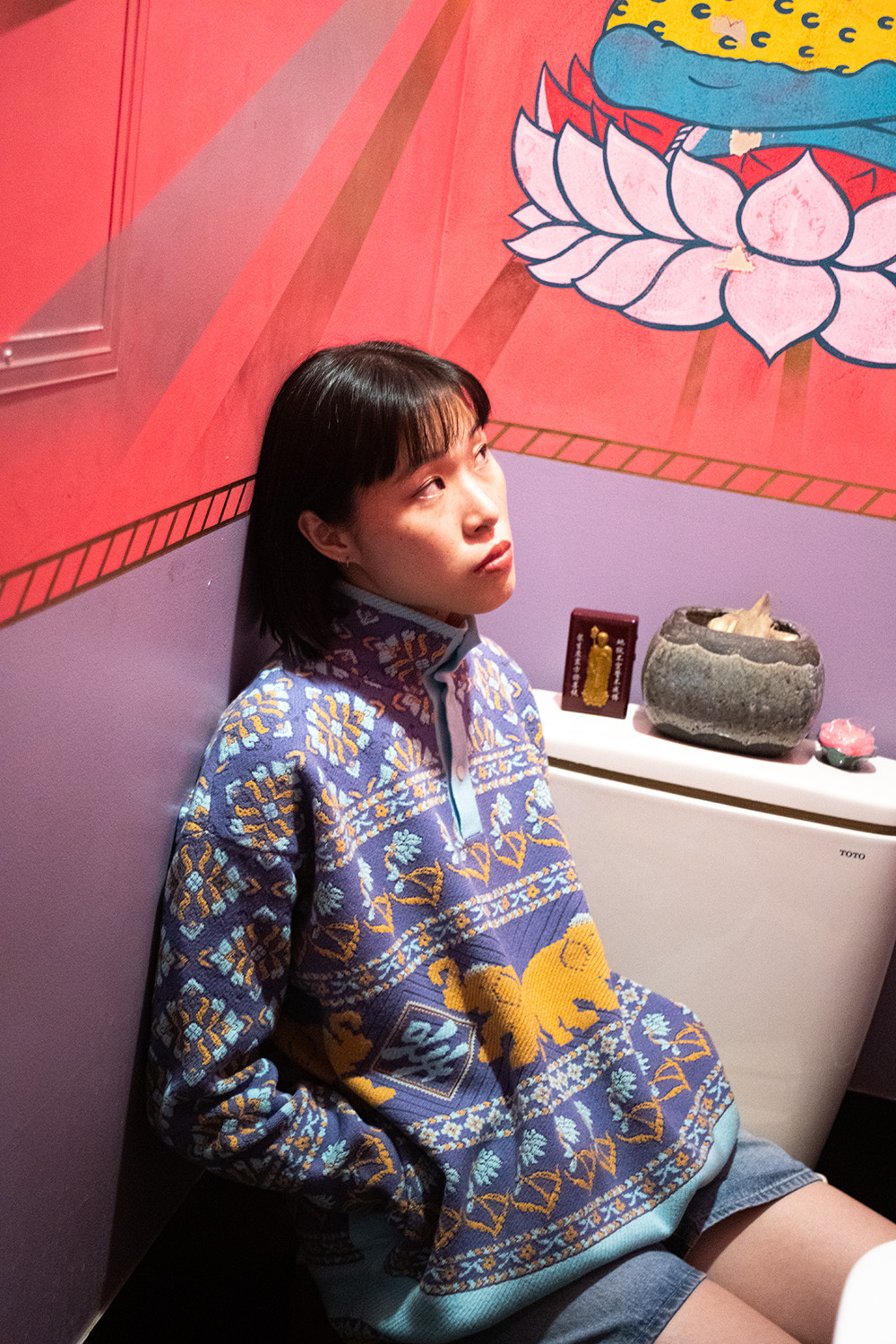 [Negura Curry] Long Sleeve Snap Collar Pullover Blue