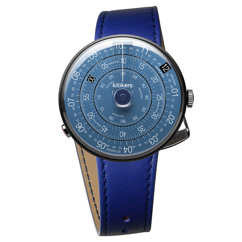 KLOK-01-D7-B 午夜藍錶頭-黑殼+單圈皮革錶帶
