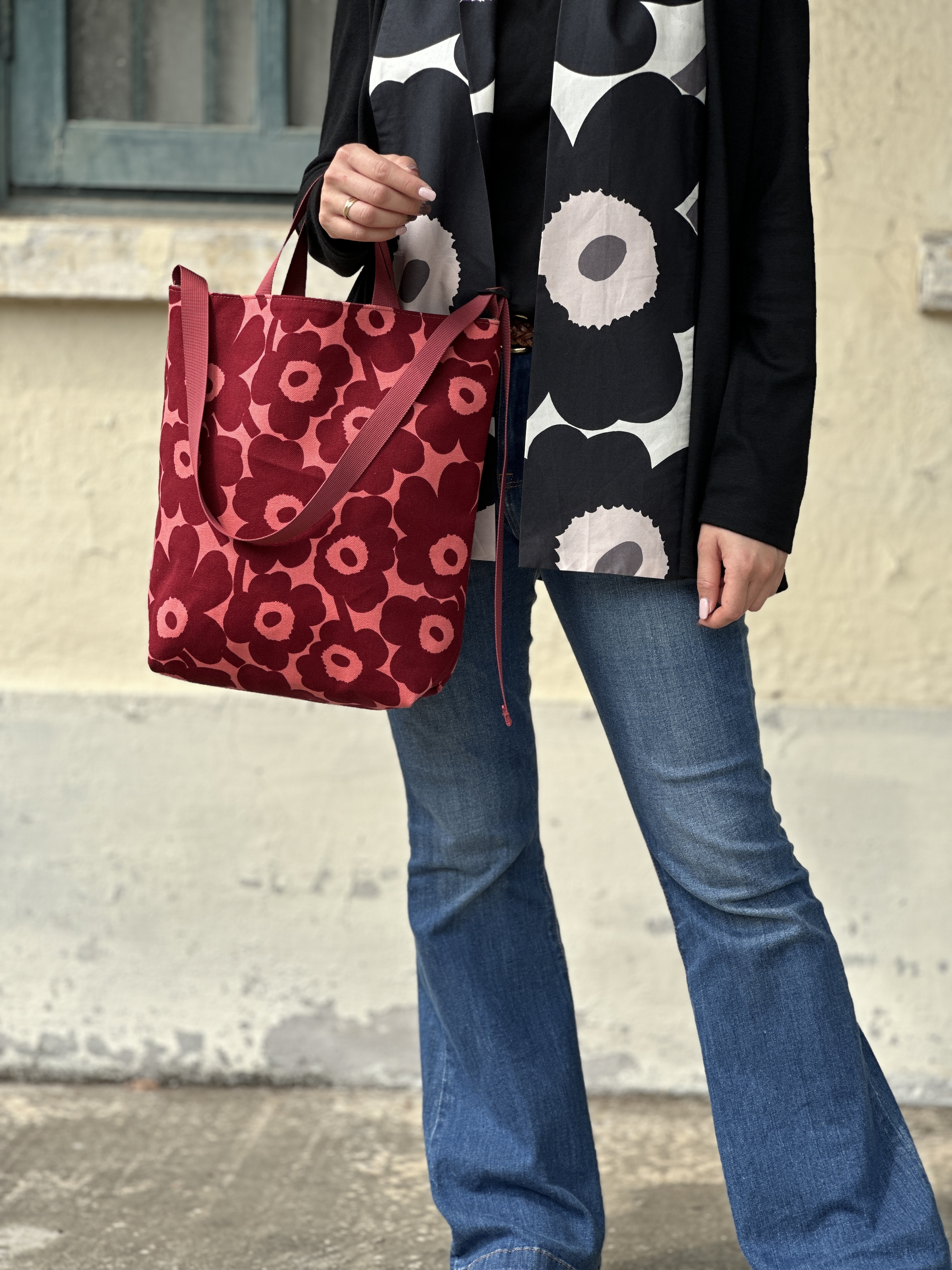 3 way easy tote | Marimekko canvas fabric | 棗紅色 x 粉紅 unikko