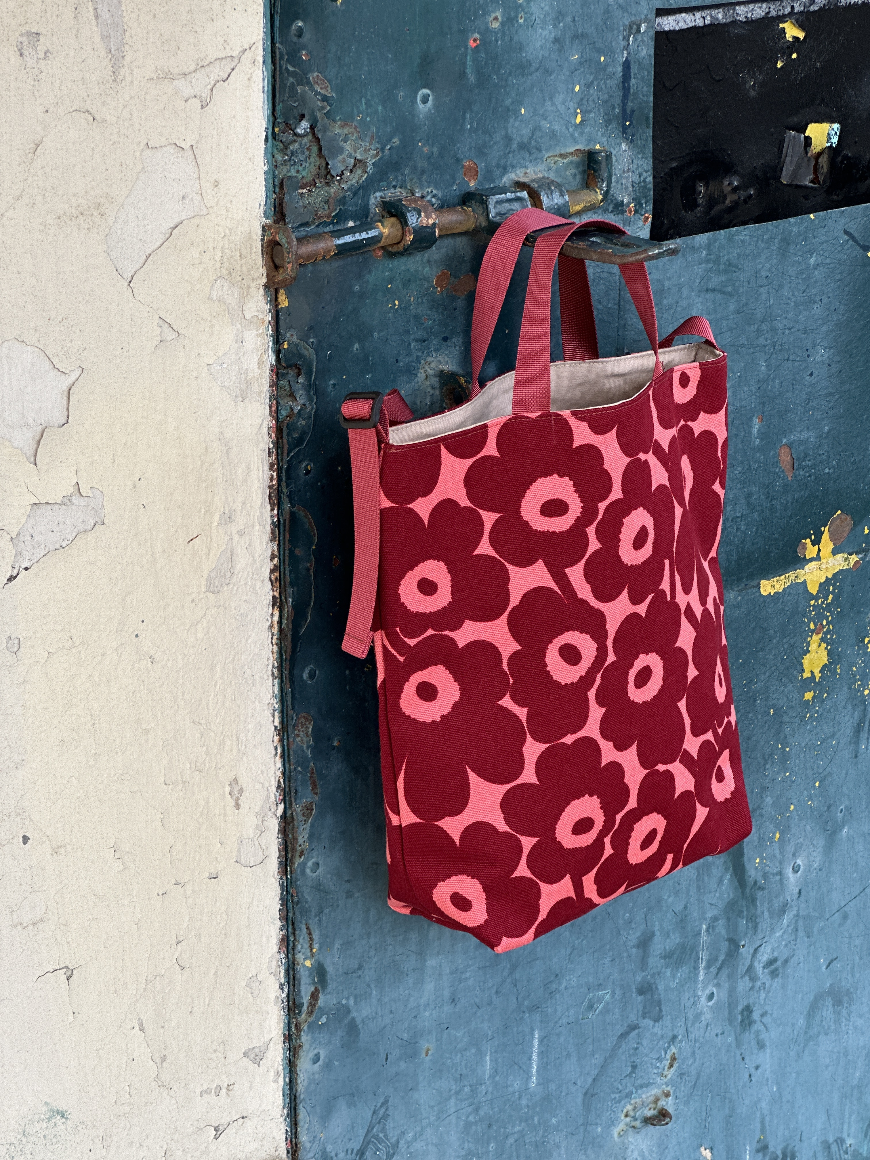 3 way easy tote | Marimekko canvas fabric | 棗紅色 x 粉紅 unikko