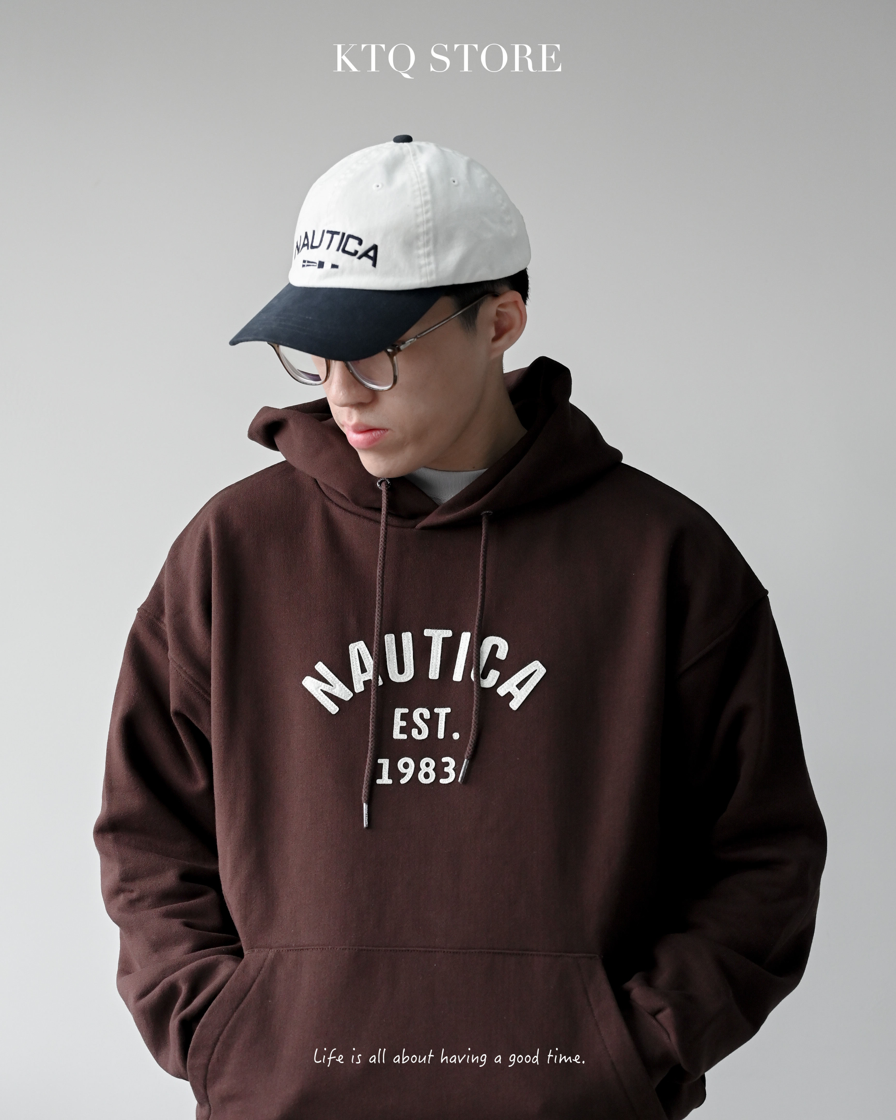 KTQ STORE ‧ Nautica EST.1983 刺繡帽T  棕 海軍藍 白 綠