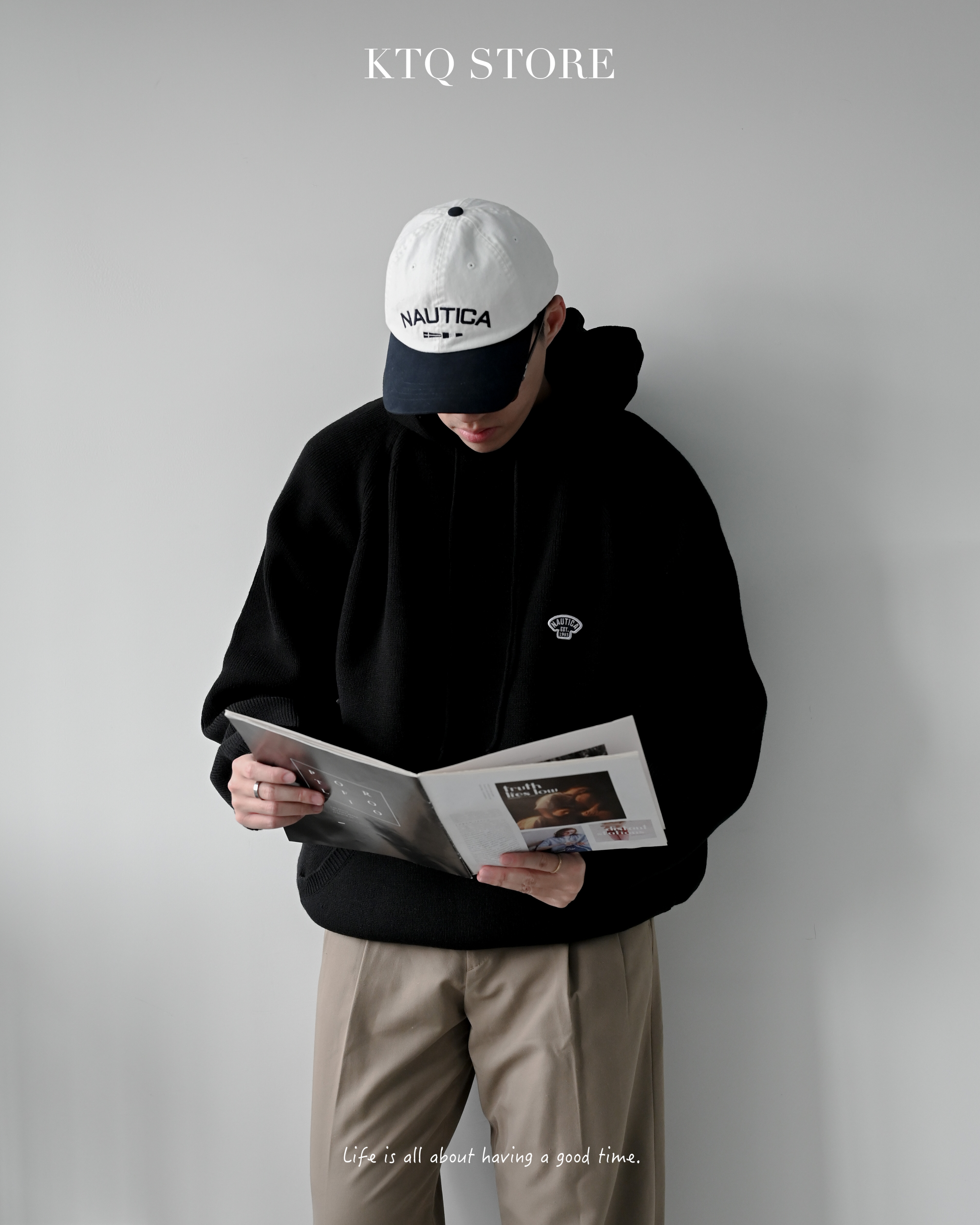 KTQ STORE ‧ Nautica 小標 布章 針織帽T 黑 深灰