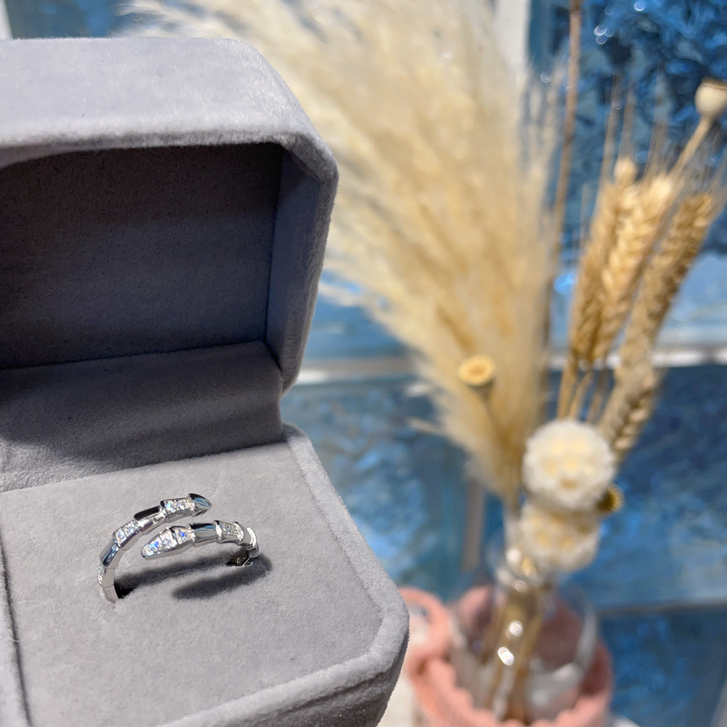 E915 莫桑雙層蛇戒指 0.015ct