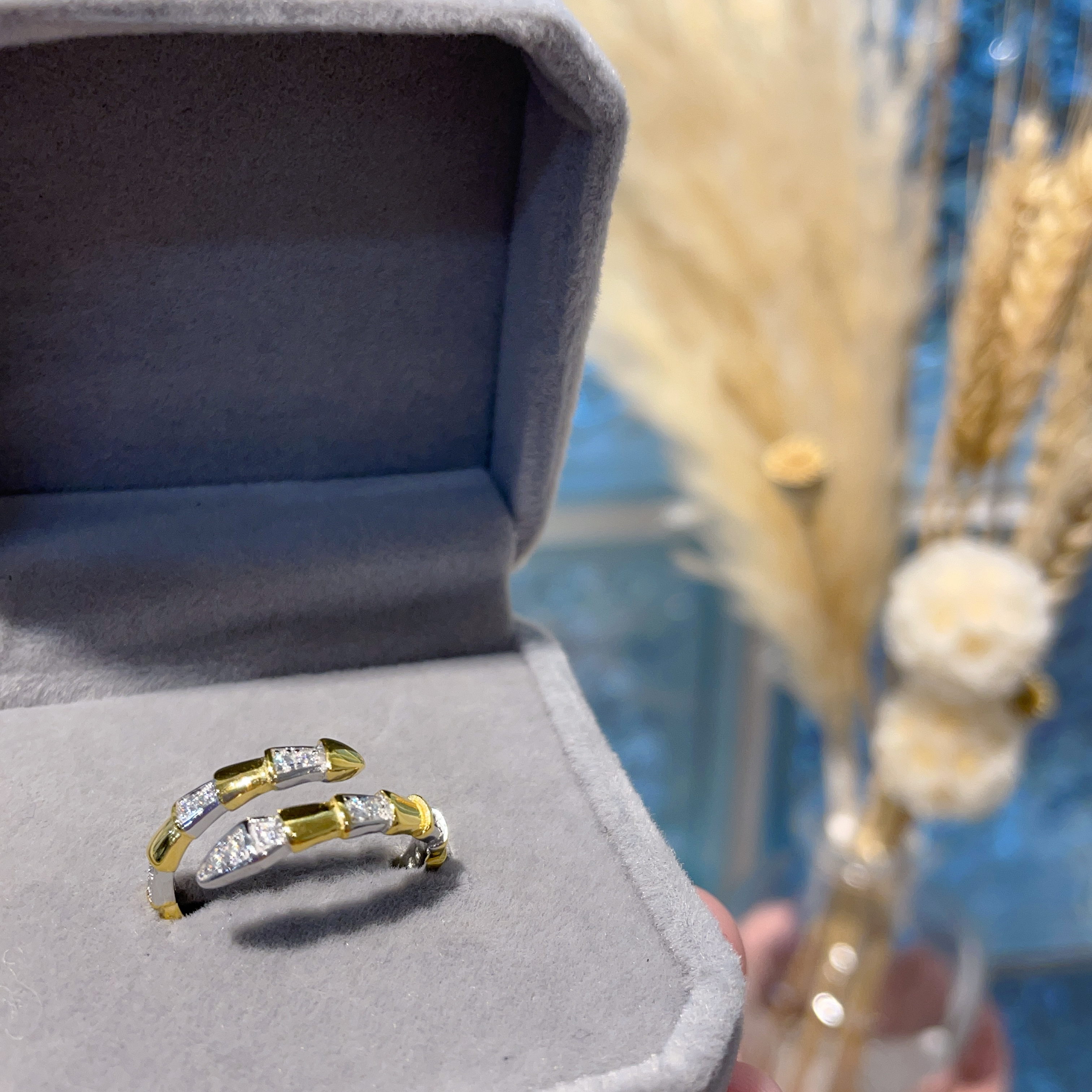 E916 莫桑雙層雙色蛇戒指 0.015ct