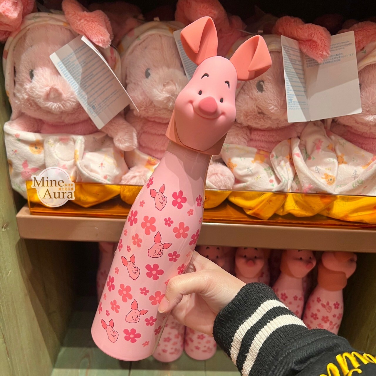 小豬 皮傑 piglet 大頭造型瓶蓋 花花滿版圖案 水壺 小熊維尼 Winnie the Pooh -香港迪士尼樂園