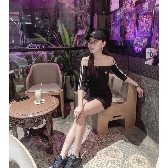 現貨 ADIDAS 度假 洋裝 三葉草 露肩洋裝 originals 愛迪達 三葉草 ED7521