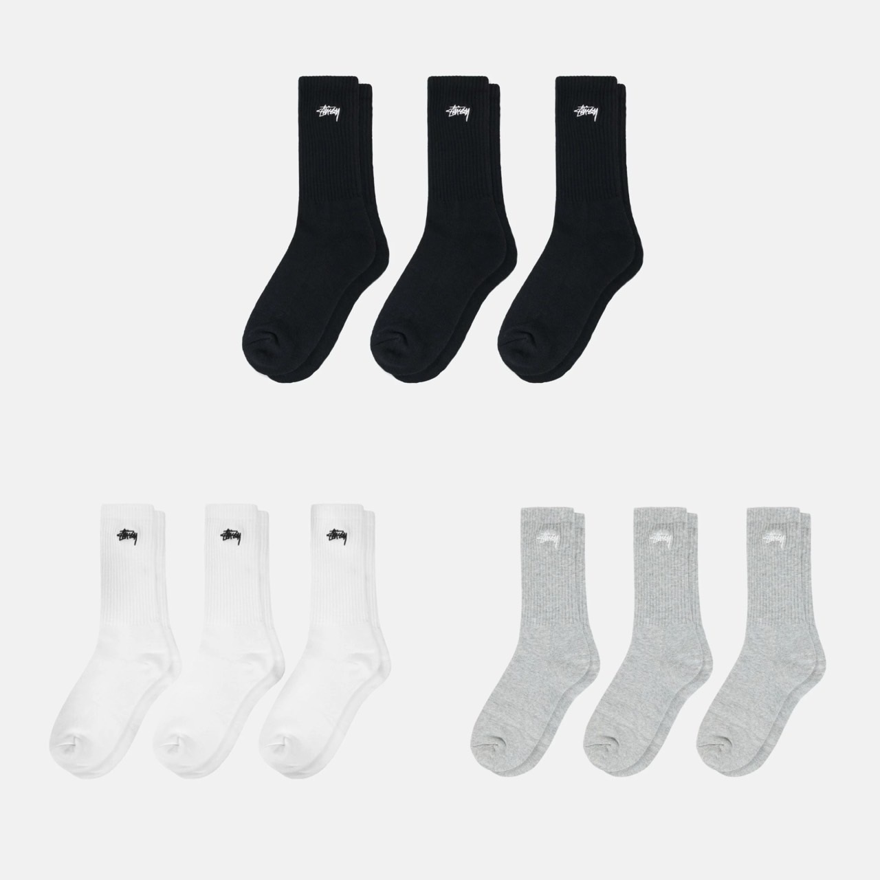 STUSSY STOCK CREW SOCKS 3 PACK 字體長襪三入組