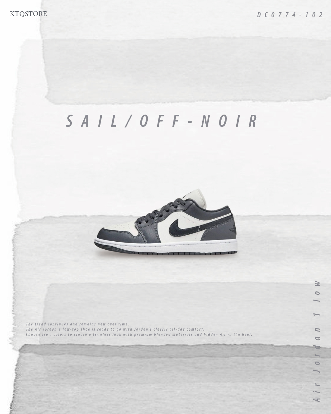 KTQ STORE ‧ Air Jordan 1 Low Dark Gray Sail White 水泥灰 泥漿泡泡 DC0774-102