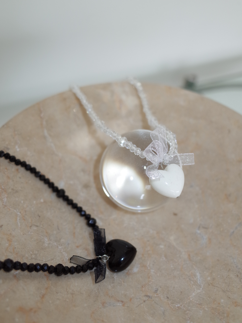 Diana sparkling yarn ribbon puffed heart necklace