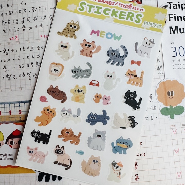貓咪 和紙小貼紙 手帳貼紙｜微醺斑比