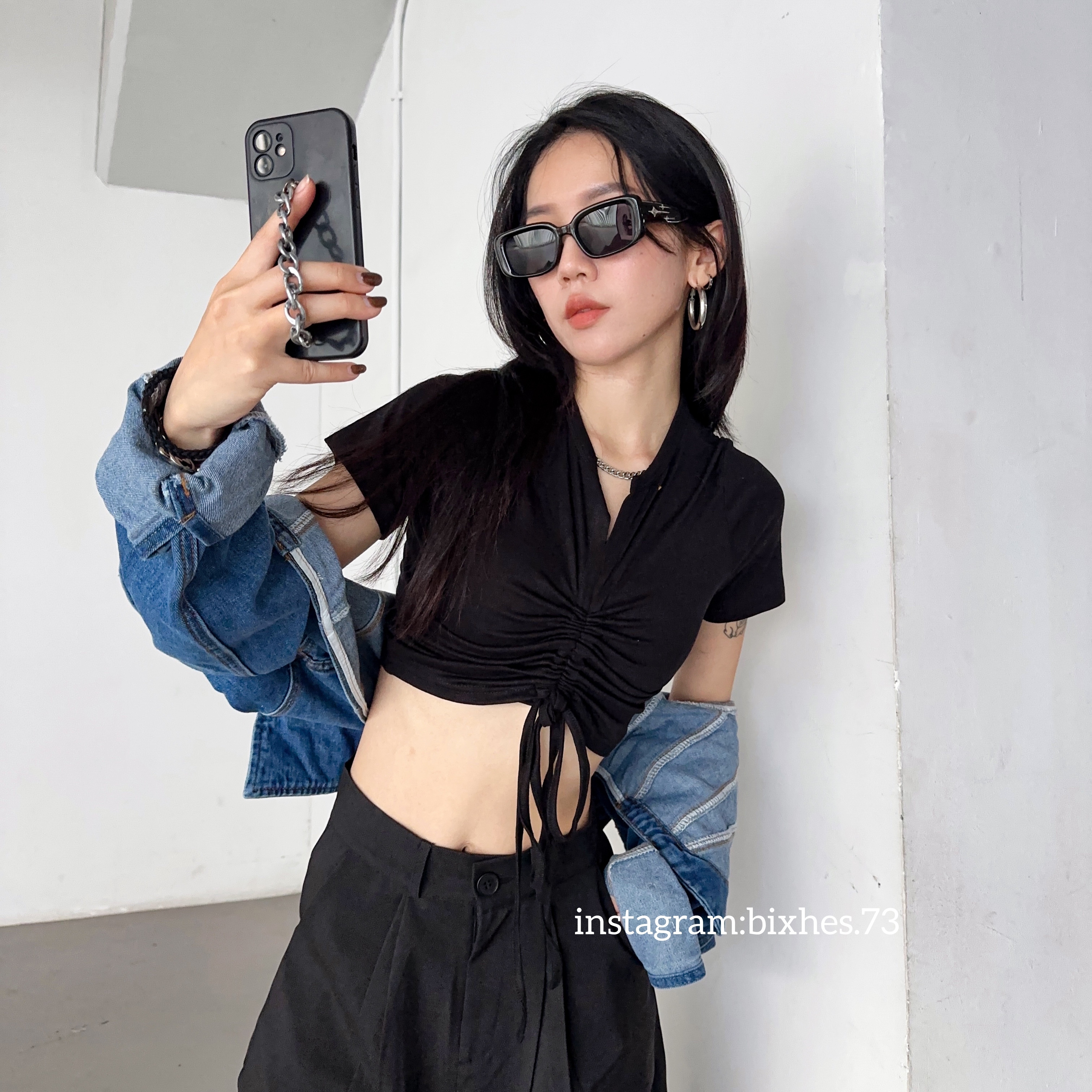 抽繩綁帶超彈短版T(A00057)