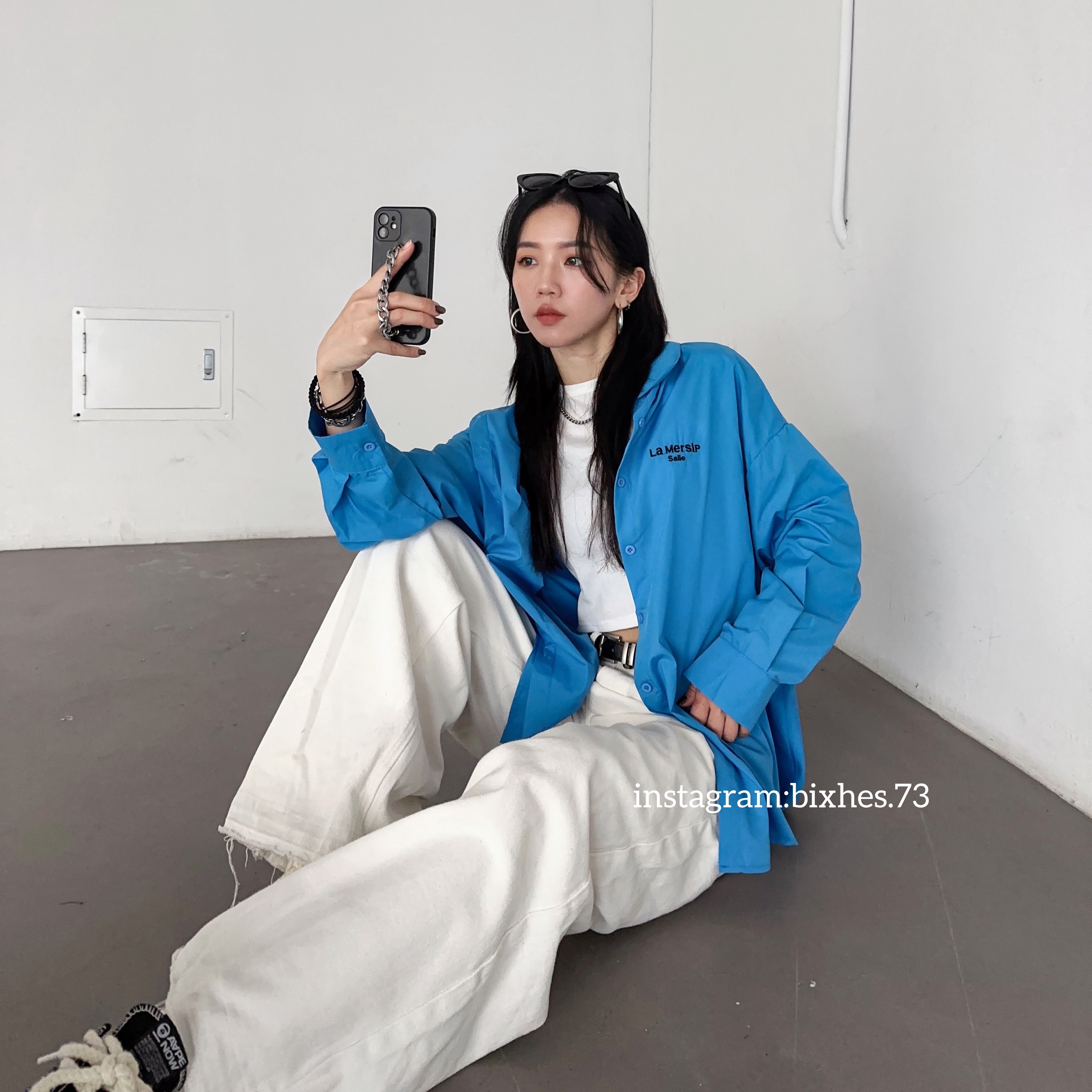 寬版刺繡落肩大襯衫(G00035)