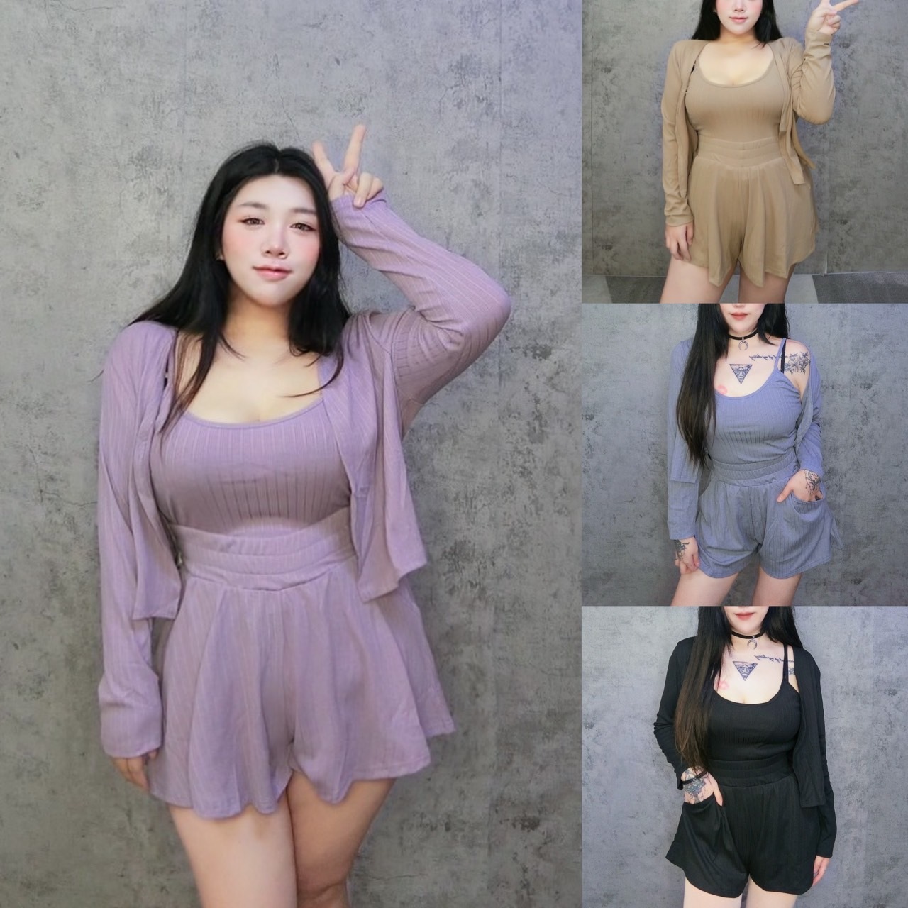 顯瘦寬橡筋短褲三件套裝