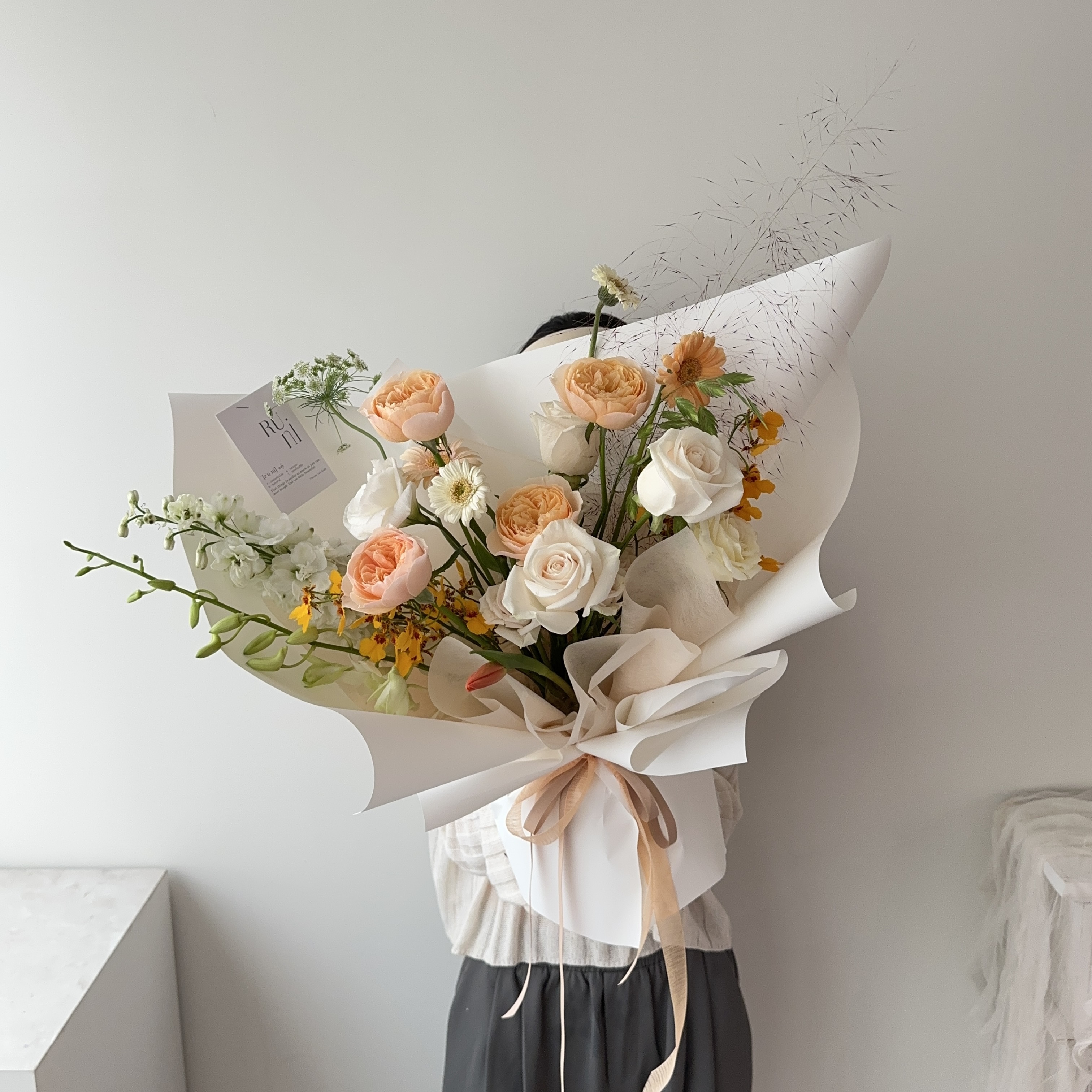 橘子暖陽-橘色系玫瑰綜合花束