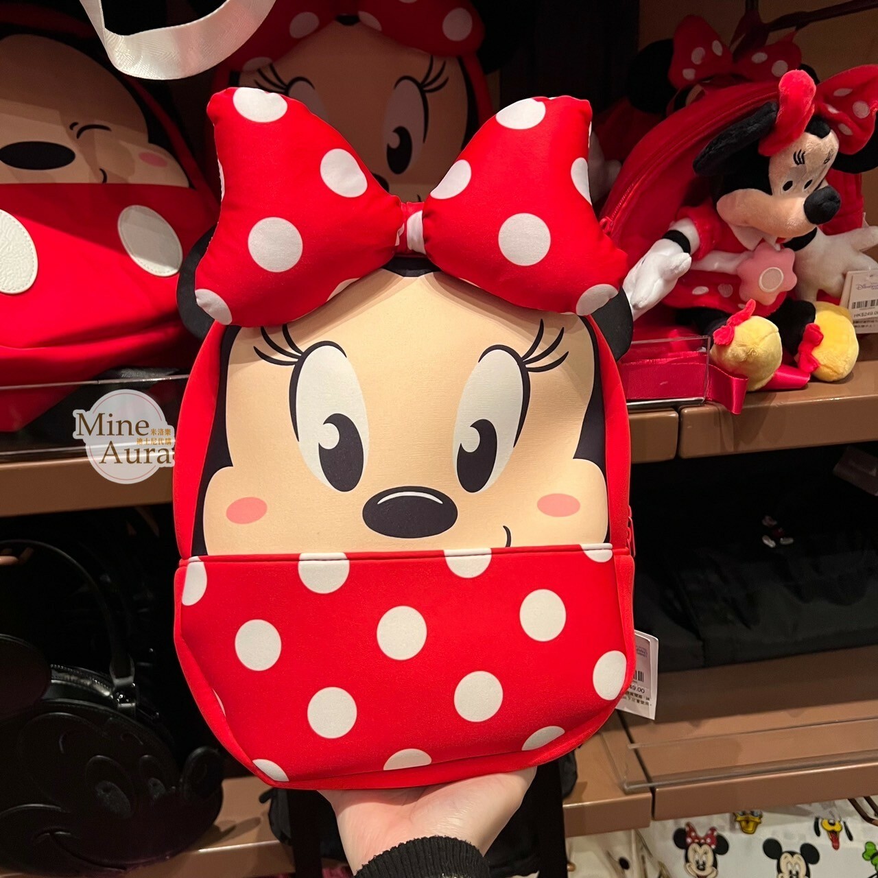 米妮 Minnie 大臉圖案 立體耳朵 蝴蝶結造型 兒童 書包 後背包 -香港迪士尼樂園