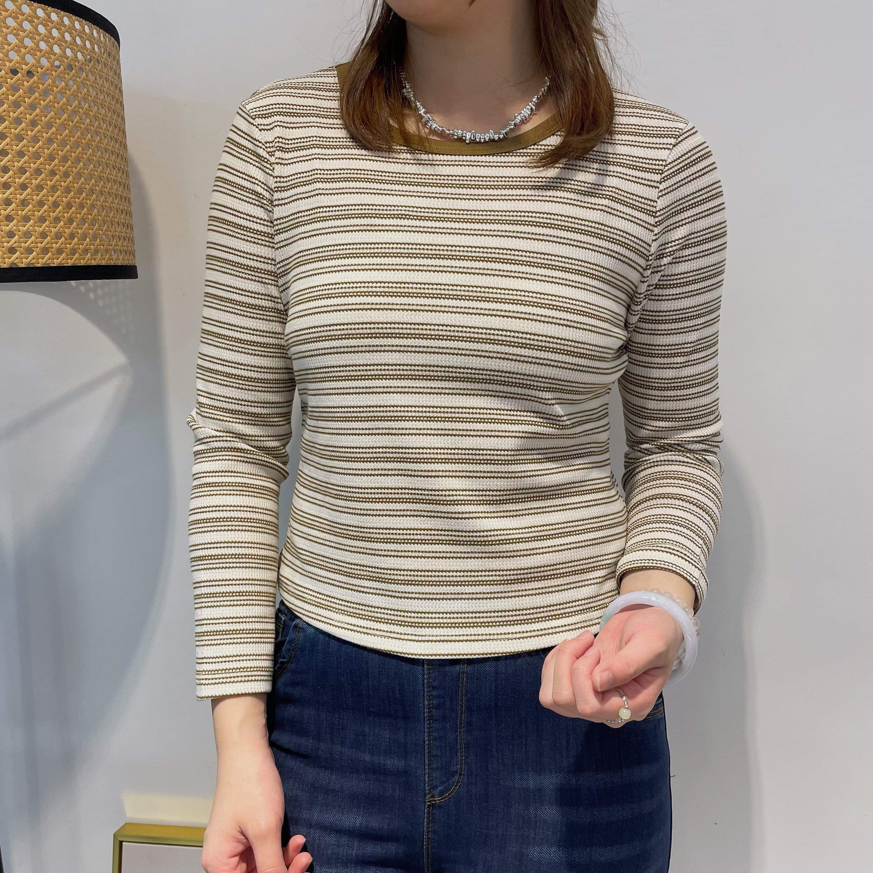 ＊有分碼＊拼色領幼間彈性打底衫