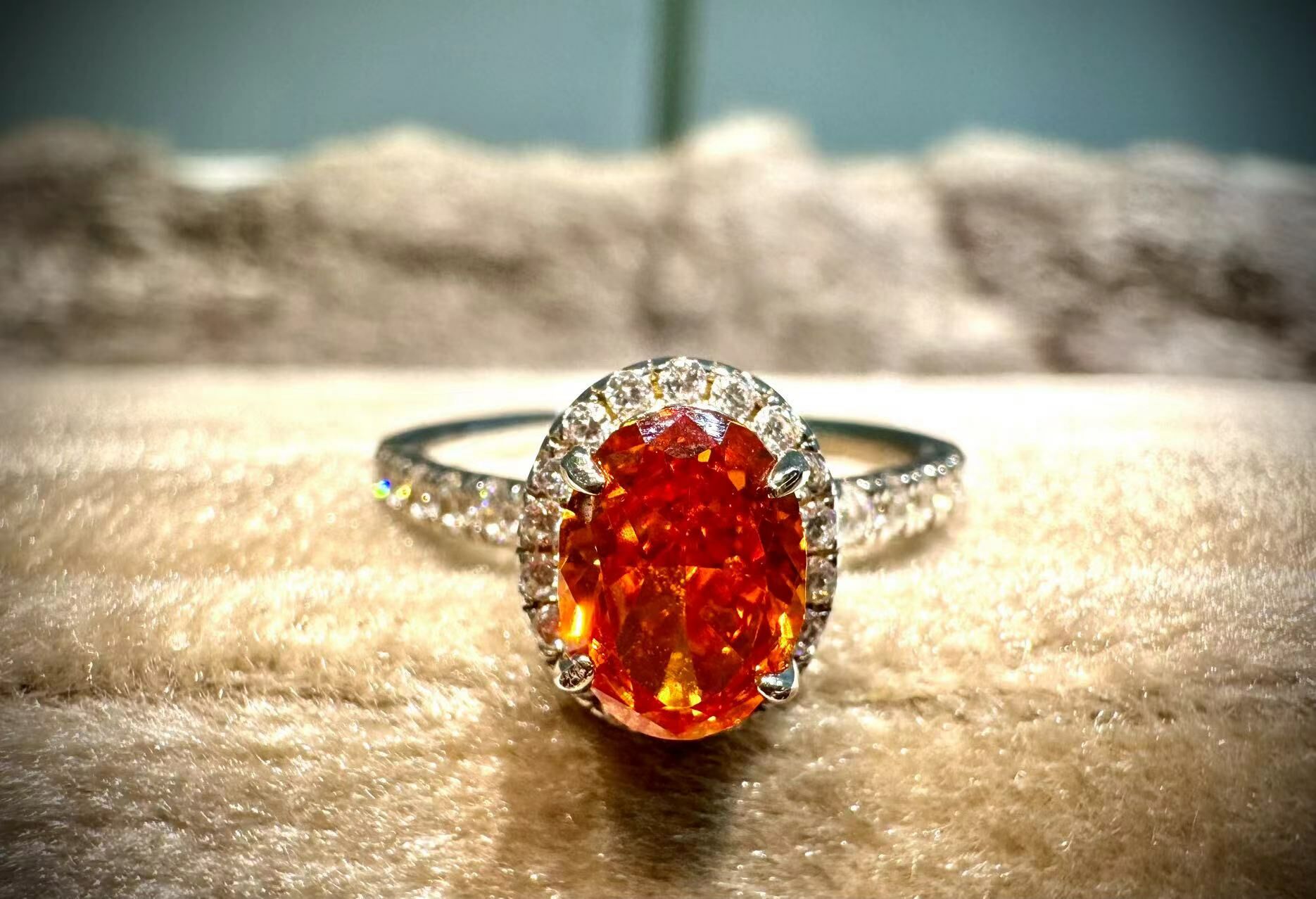 H01 Orange Oval Zirconia Ring   -M