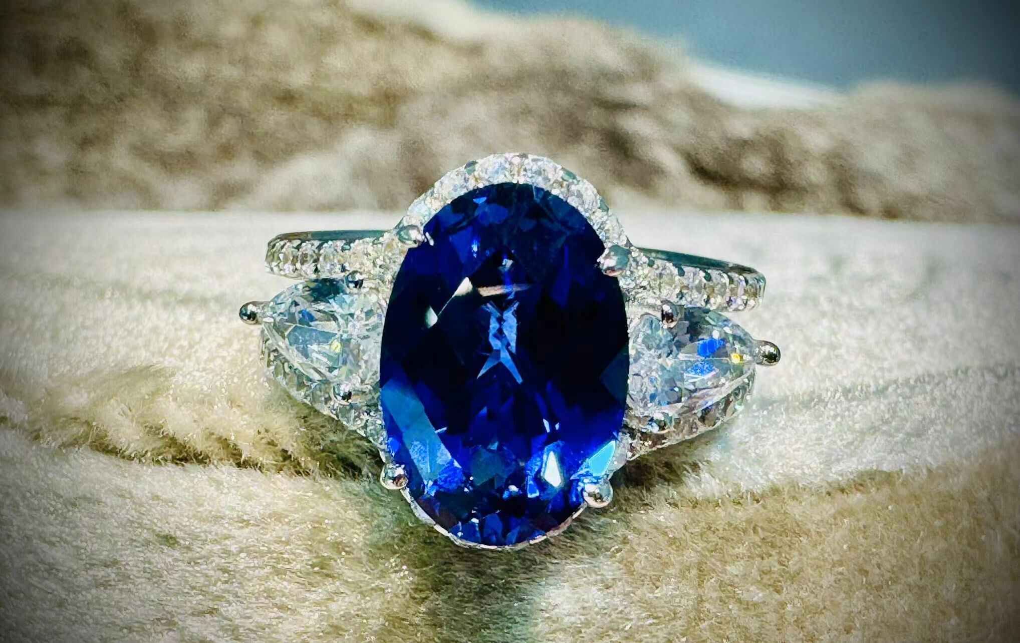 H02 Blue Oval Zirconia Ring  -M