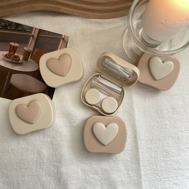 《3784》奶茶暖色愛心隱形眼鏡盒