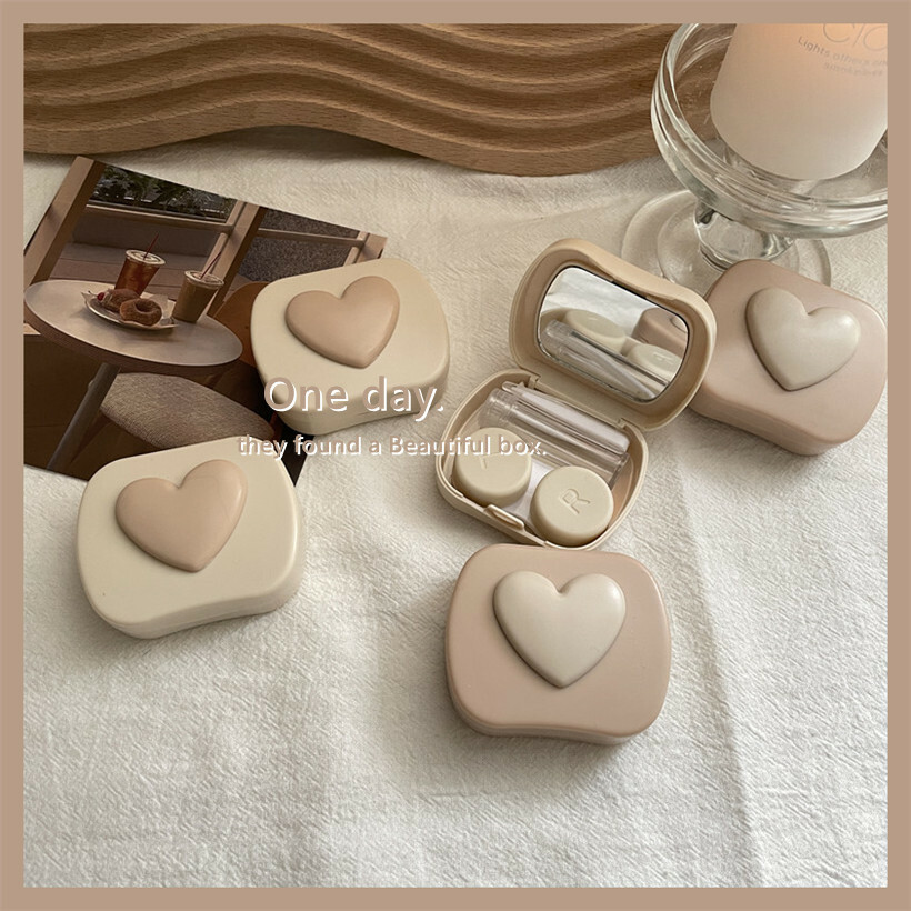 《3784》奶茶暖色愛心隱形眼鏡盒