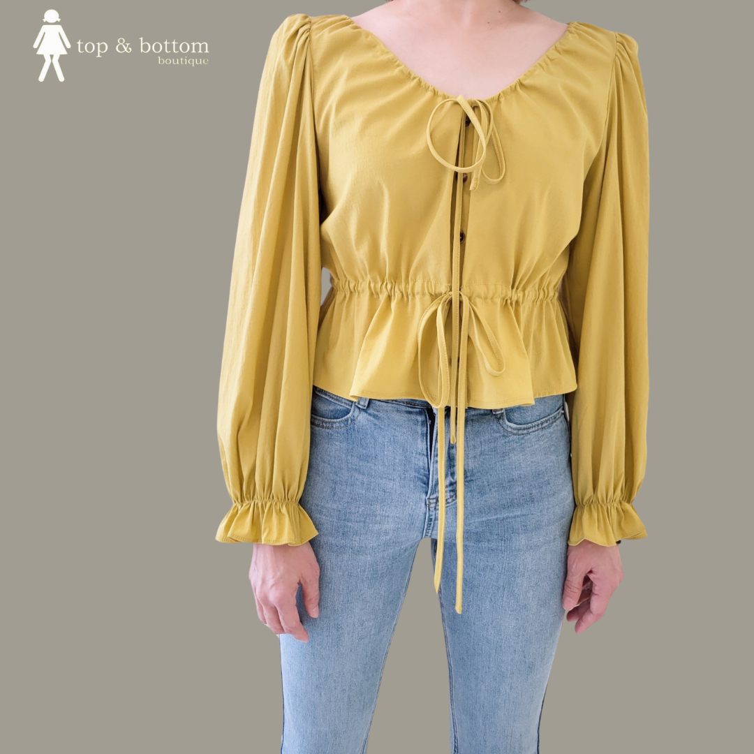 L/SLEEVE TIE STRING BLOUSE