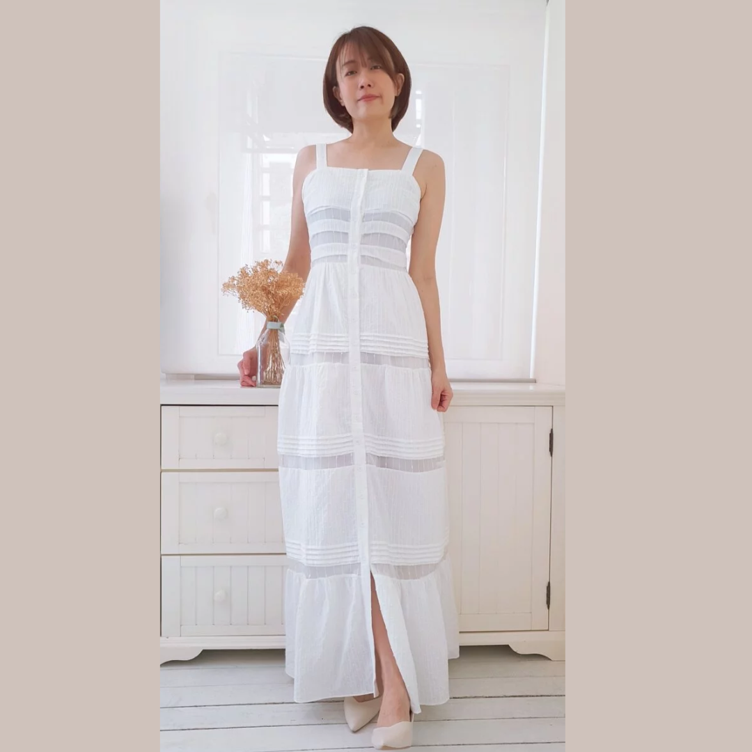 STRAP TIERED RUFFLE LONG DRESS