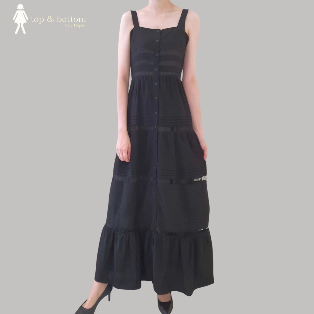 STRAP TIERED RUFFLE LONG DRESS