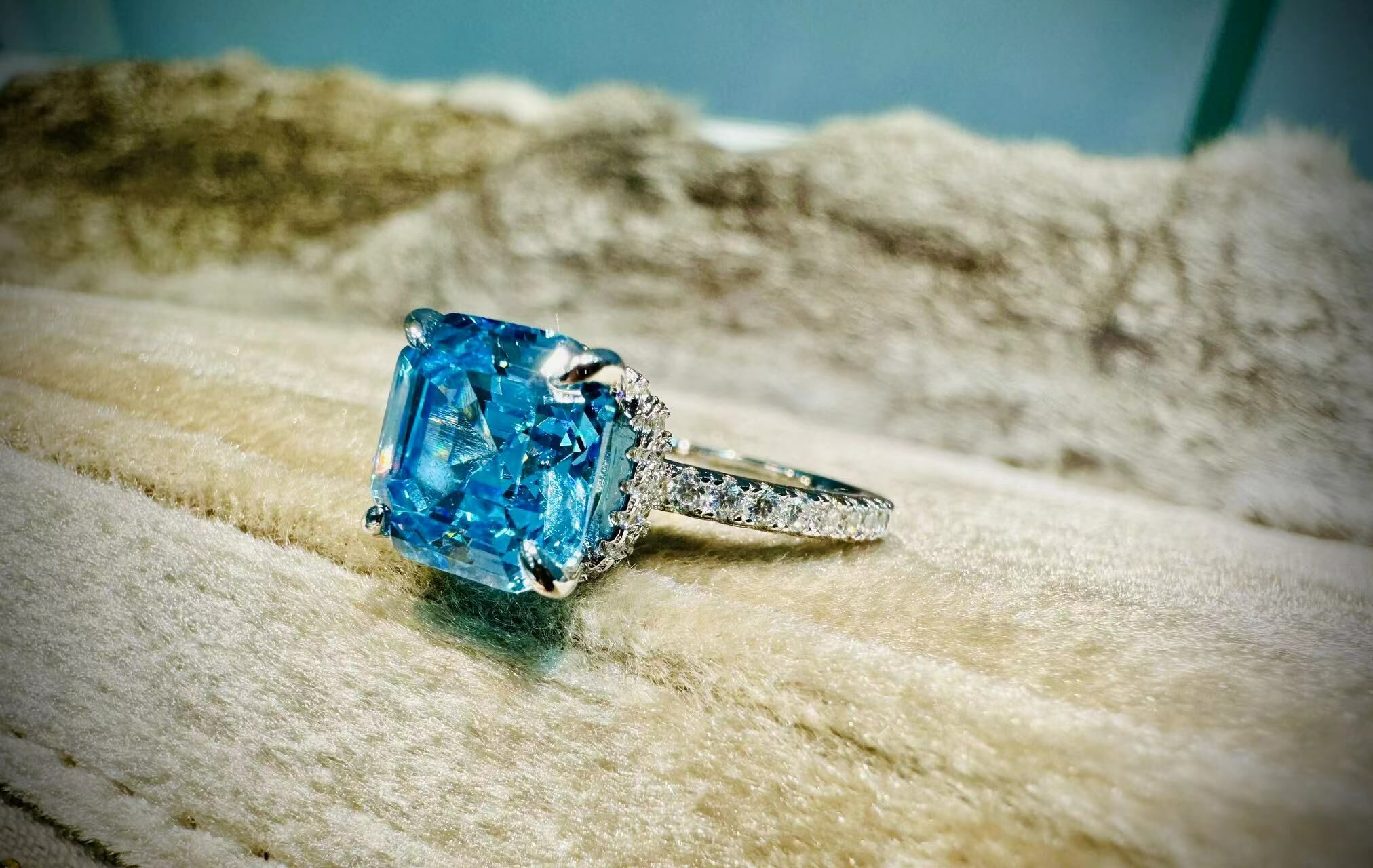 H20 Blue Square Zirconia Ring    -M