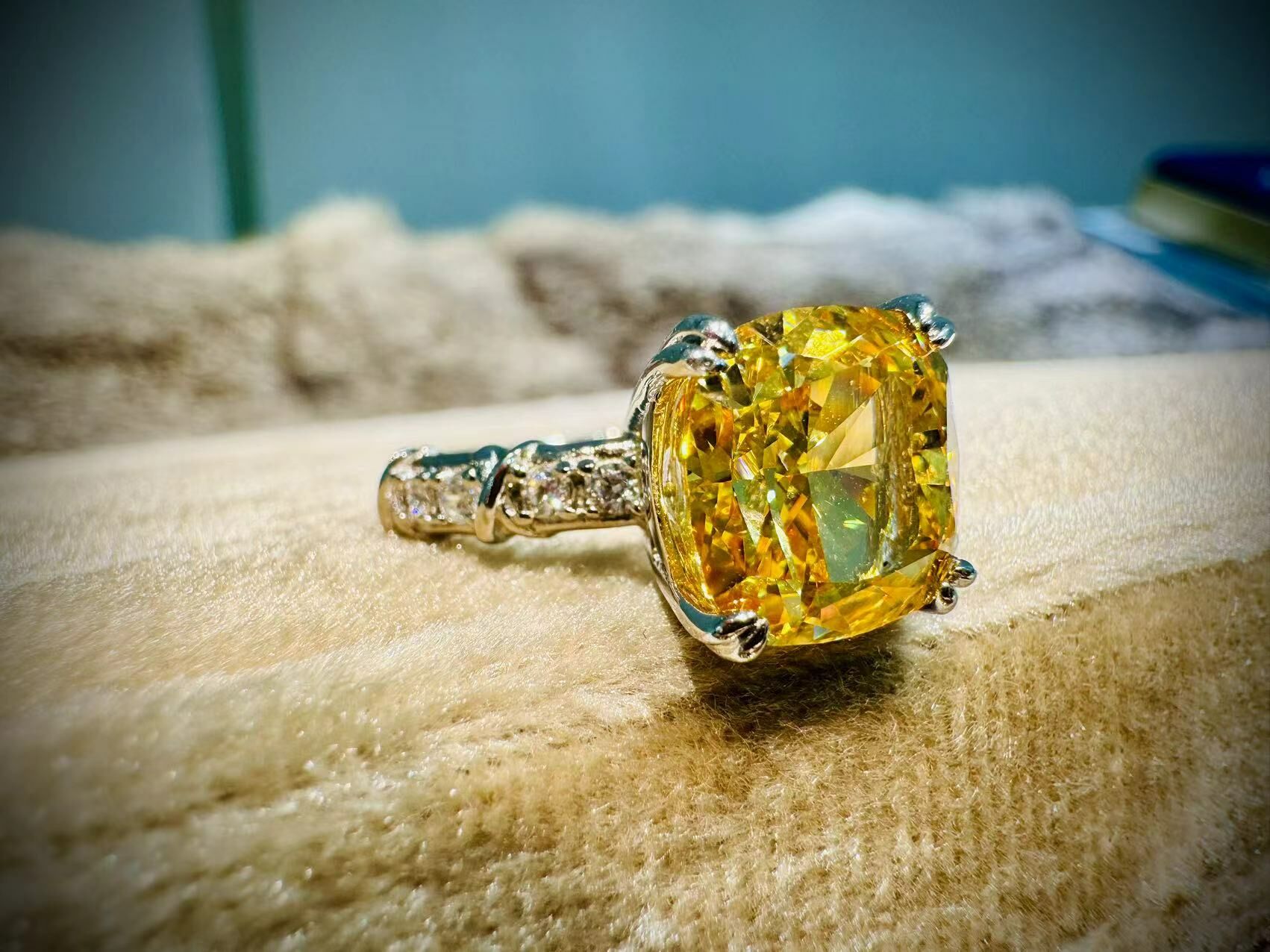 H23 Yellow Square cushion Zirconia ring -M