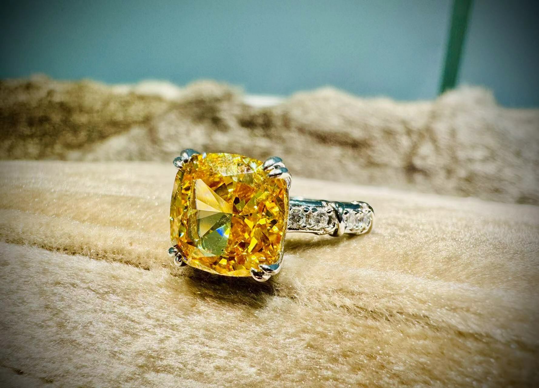H23 Yellow Square cushion Zirconia ring -M
